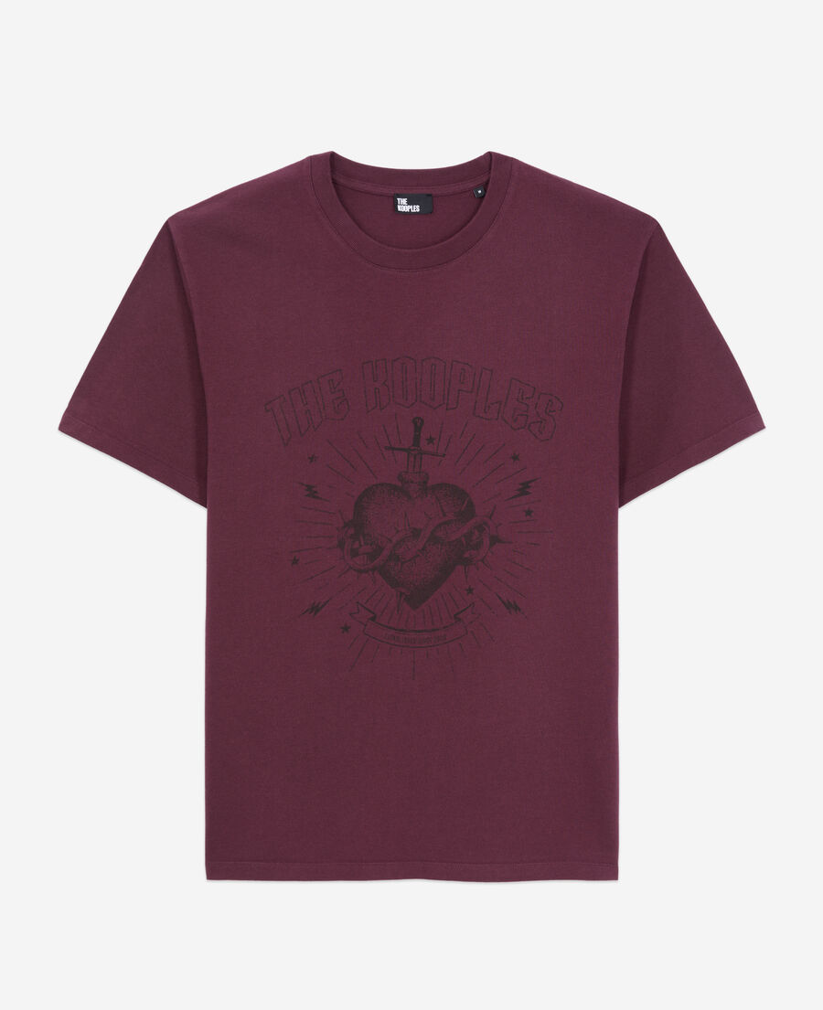 men's burgundy t-shirt with dagger through heart serigraphy