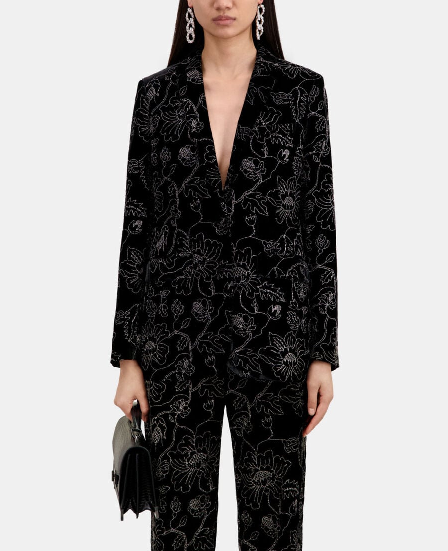 The Kooples FEMME BLACK veste tailleur en velours noire