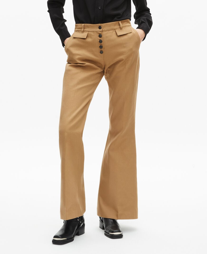 The Kooples F BEIGE flare pants in beige cotton and linen