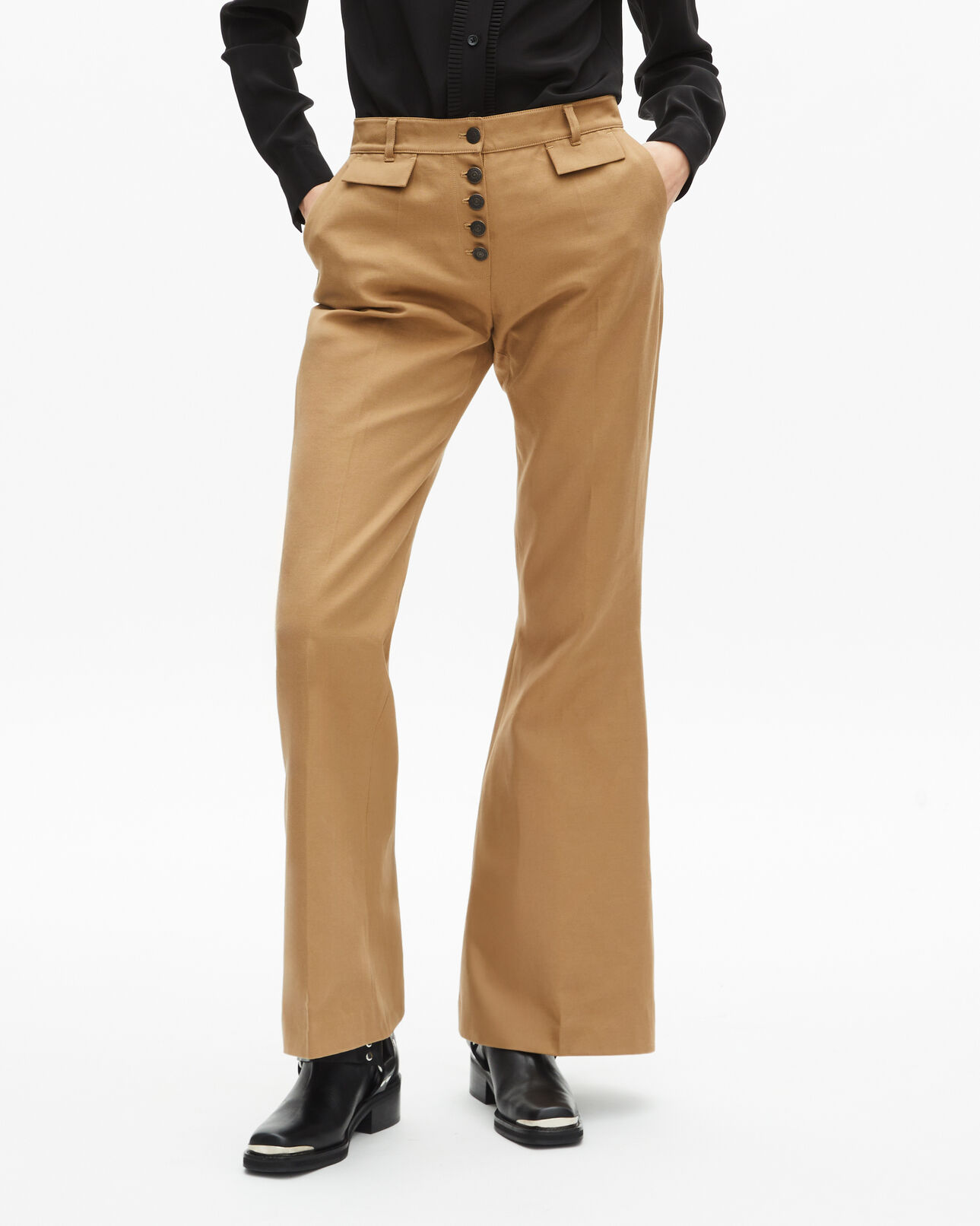 The Kooples DAMEN BEIGE flare-hose aus baumwolle und leinen in beige