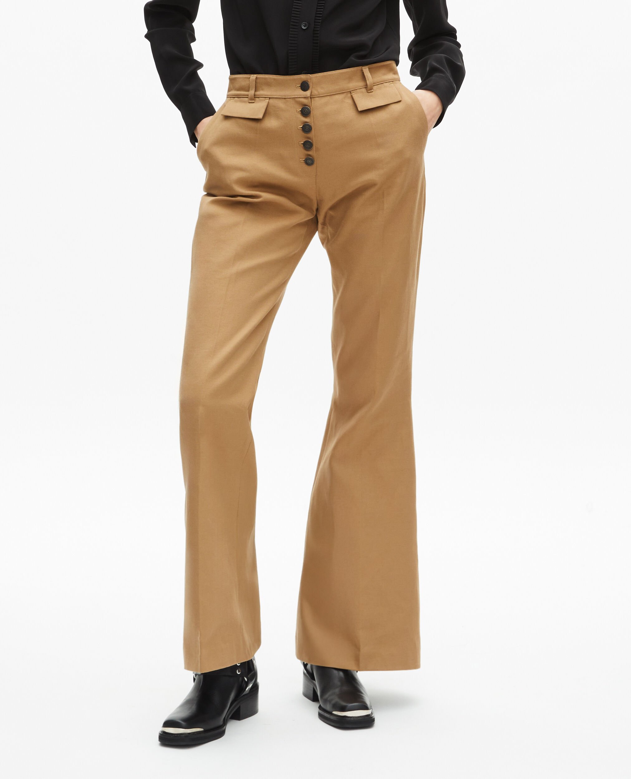 Flare pants in beige cotton and linen, BEIGE, hi-res image number null