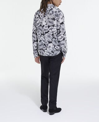 The Kooples MEN BLACK WHITE floral shirt with hawaiian collar