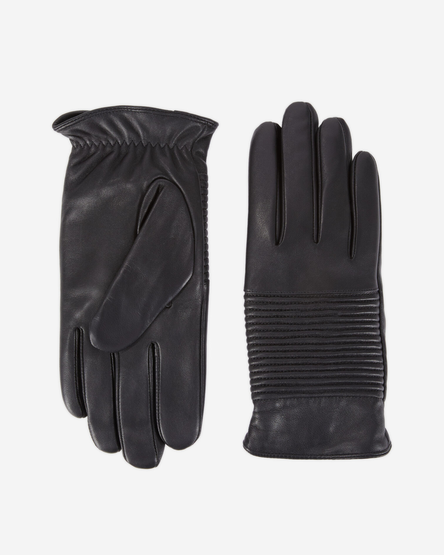 Gants Homme en cuir noir avec nervures, BLACK, hi-res image number null