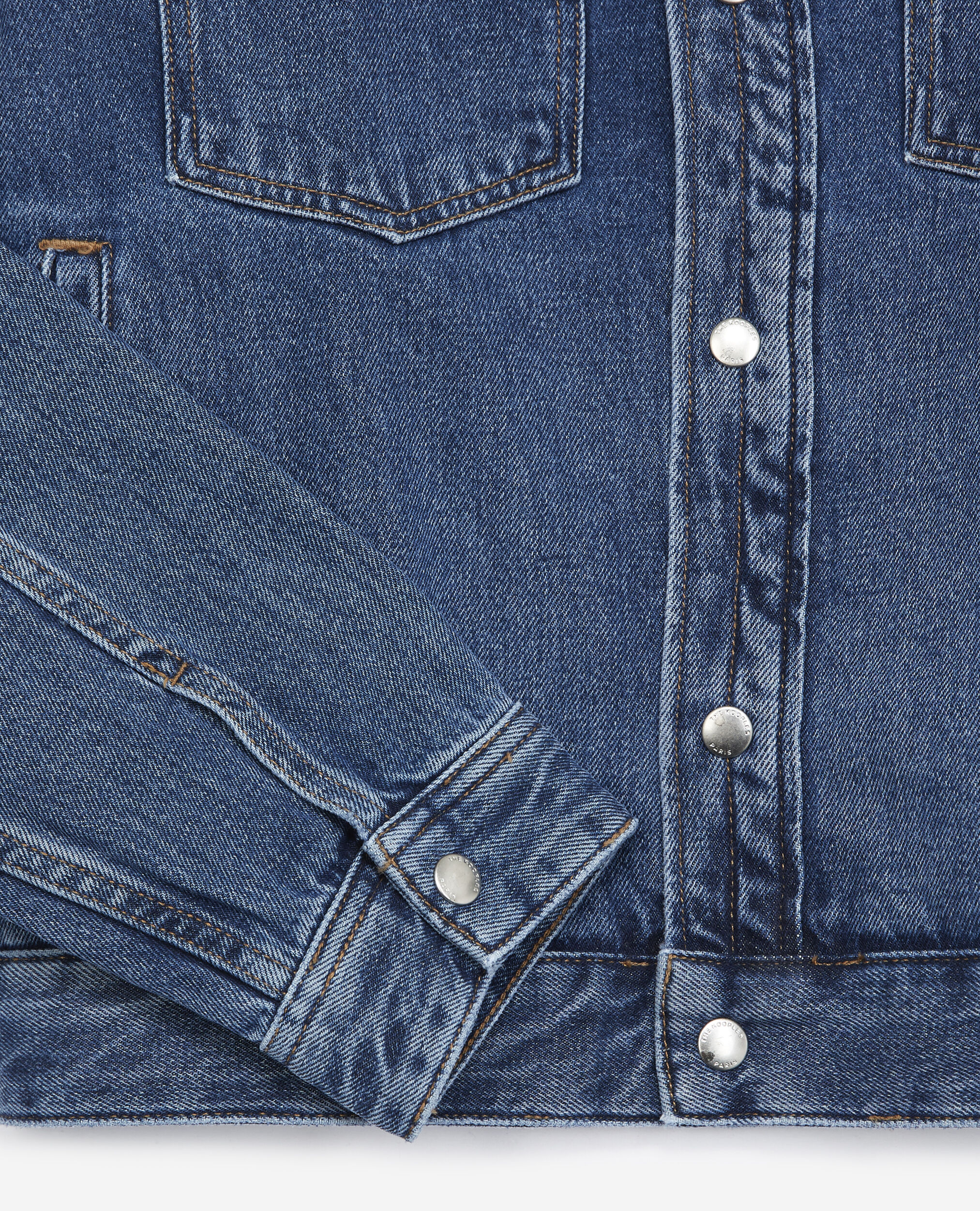 Blouson jean bleu à boutons-pression, BLEU INDIGO, hi-res image number null