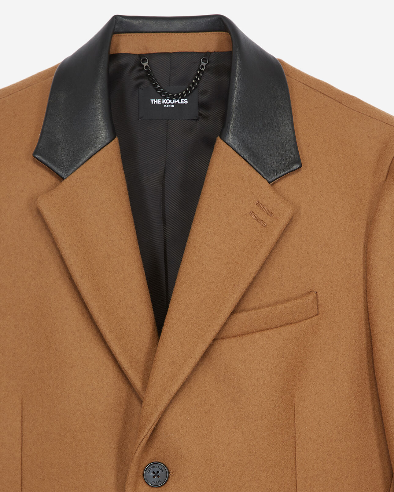 The Kooples HOMME CAMEL manteau camel laine long cintré col cuir