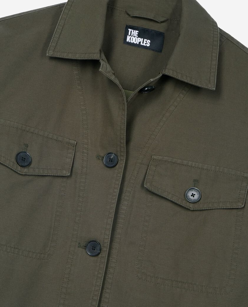 The Kooples WOMEN KAKI embroidered back jacket in khaki cotton