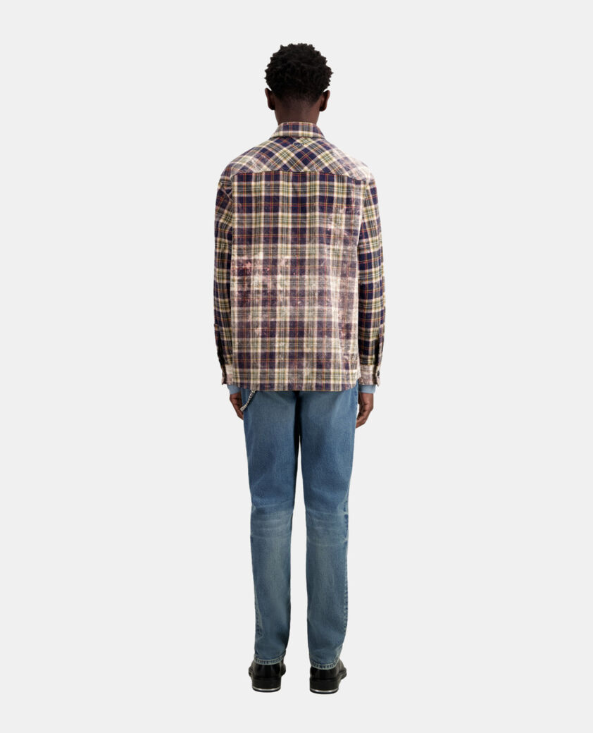 The Kooples HOMME MIDDLE GREY ECRU chemise à carreaux bleus et beige