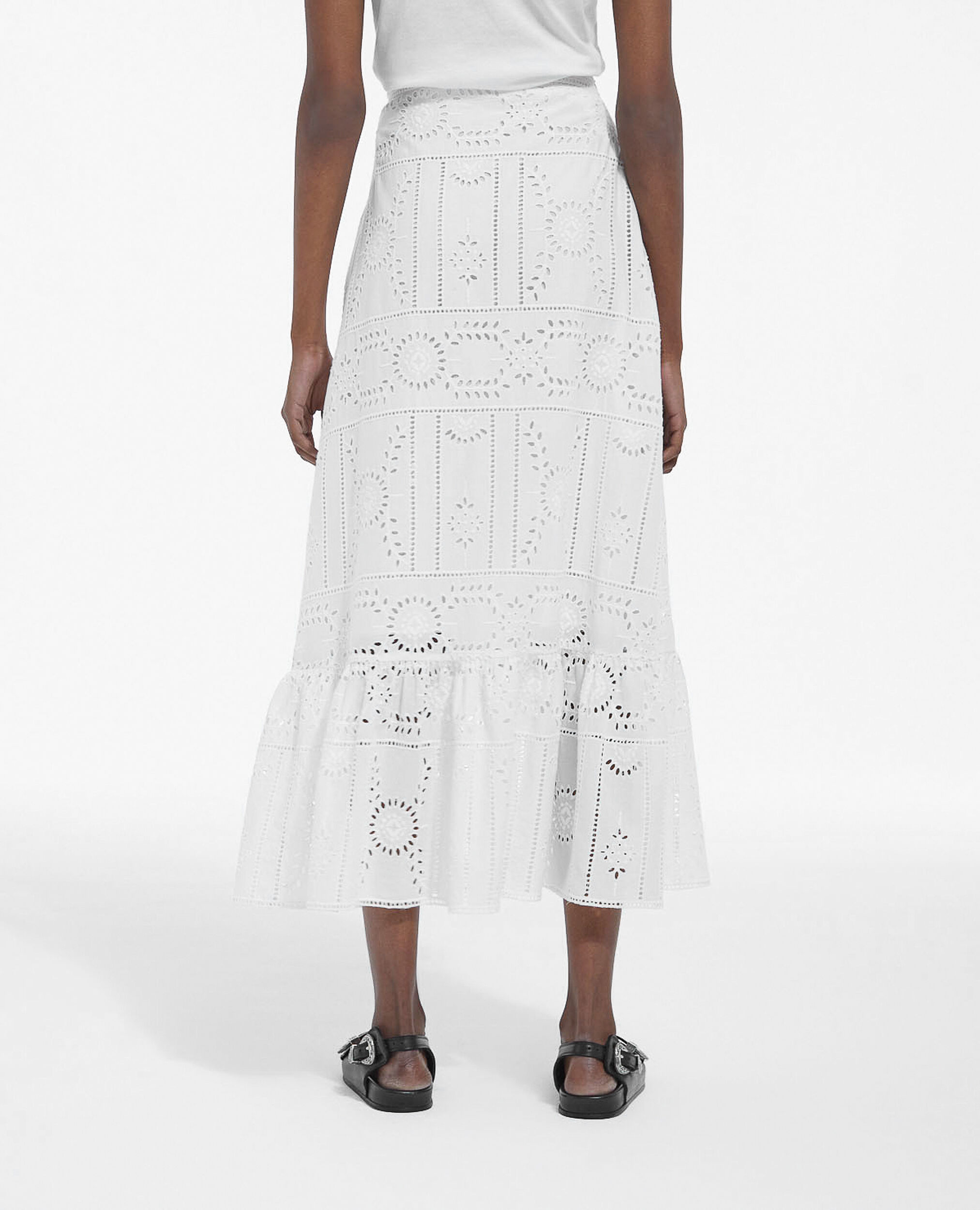Jupe longue blanche coton volant broderie The Kooples Suisse