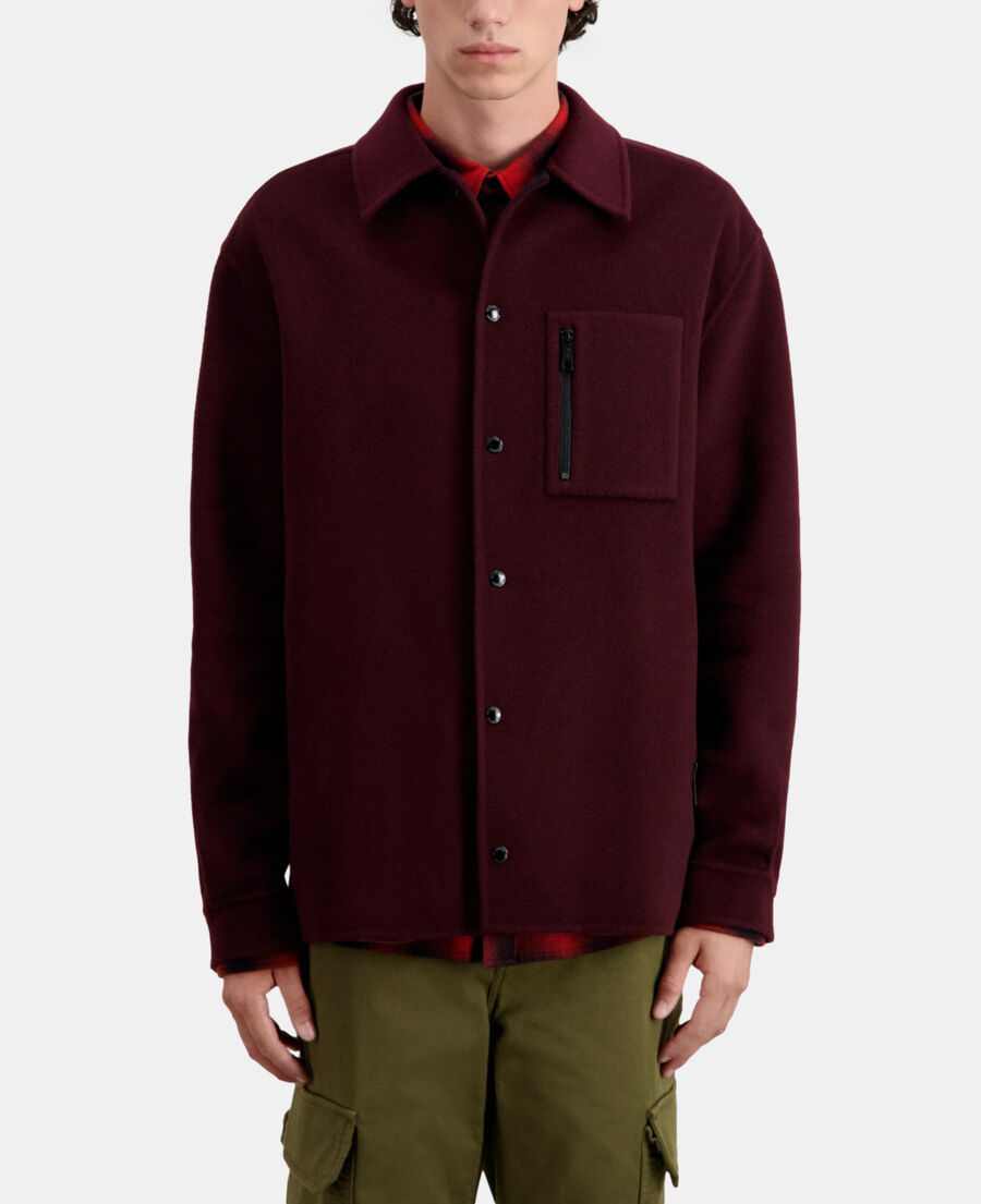 blouson type surchemise bordeaux en laine mélangée