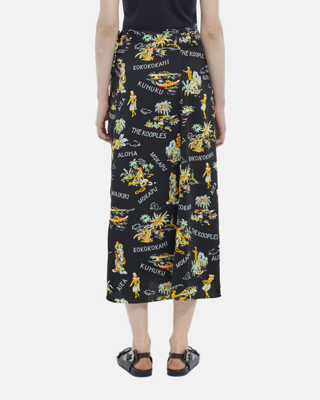 The Kooples DAMEN BLACK langer wickelrock mit hawaii-print