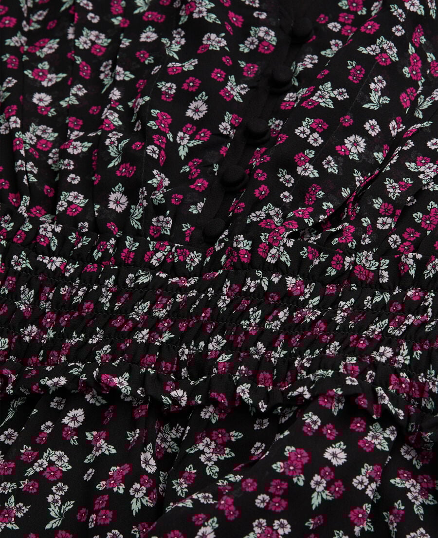 The Kooples F BLACK / PINK printed top with smocking