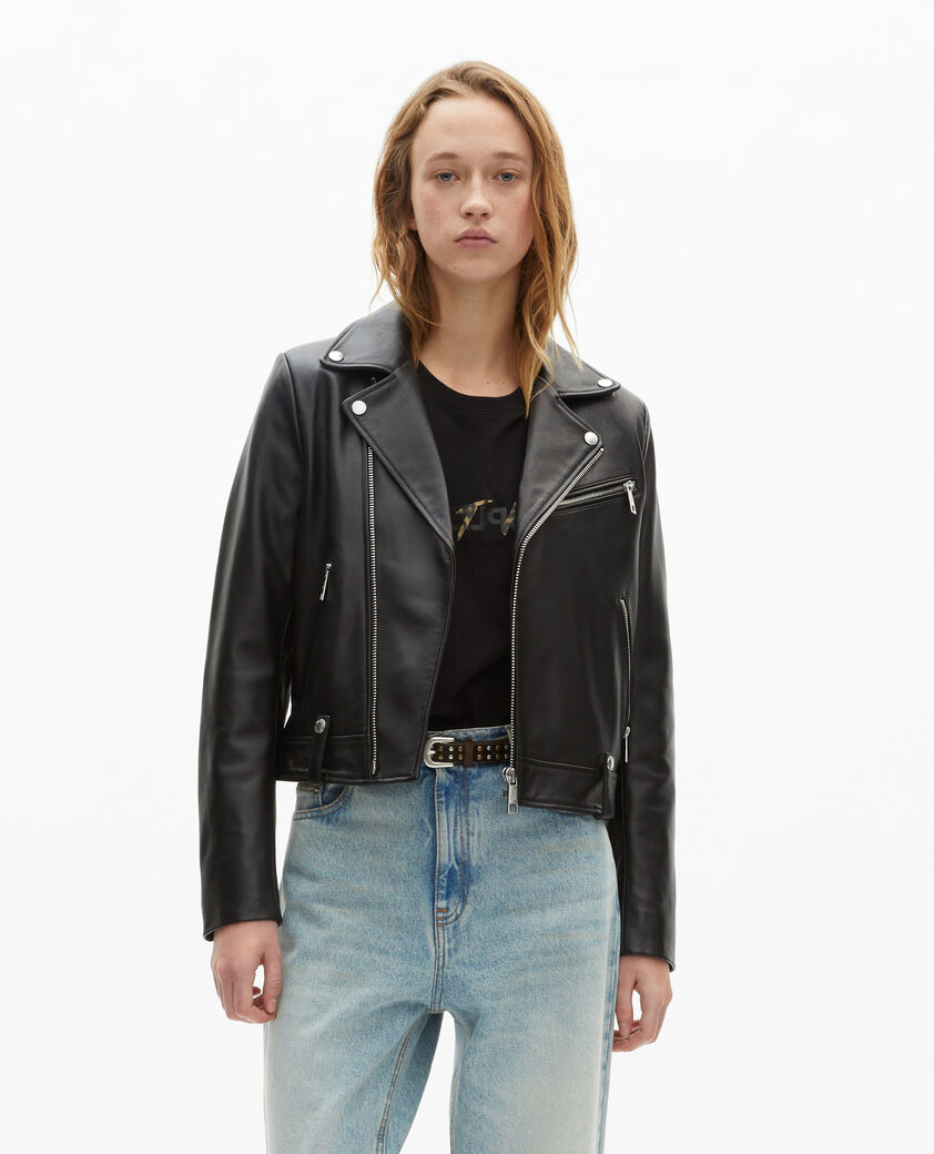 The Kooples FEMME BLACK blouson motard en cuir noir