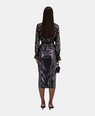 The Kooples WOMEN SILVER metallic mid-length skirt