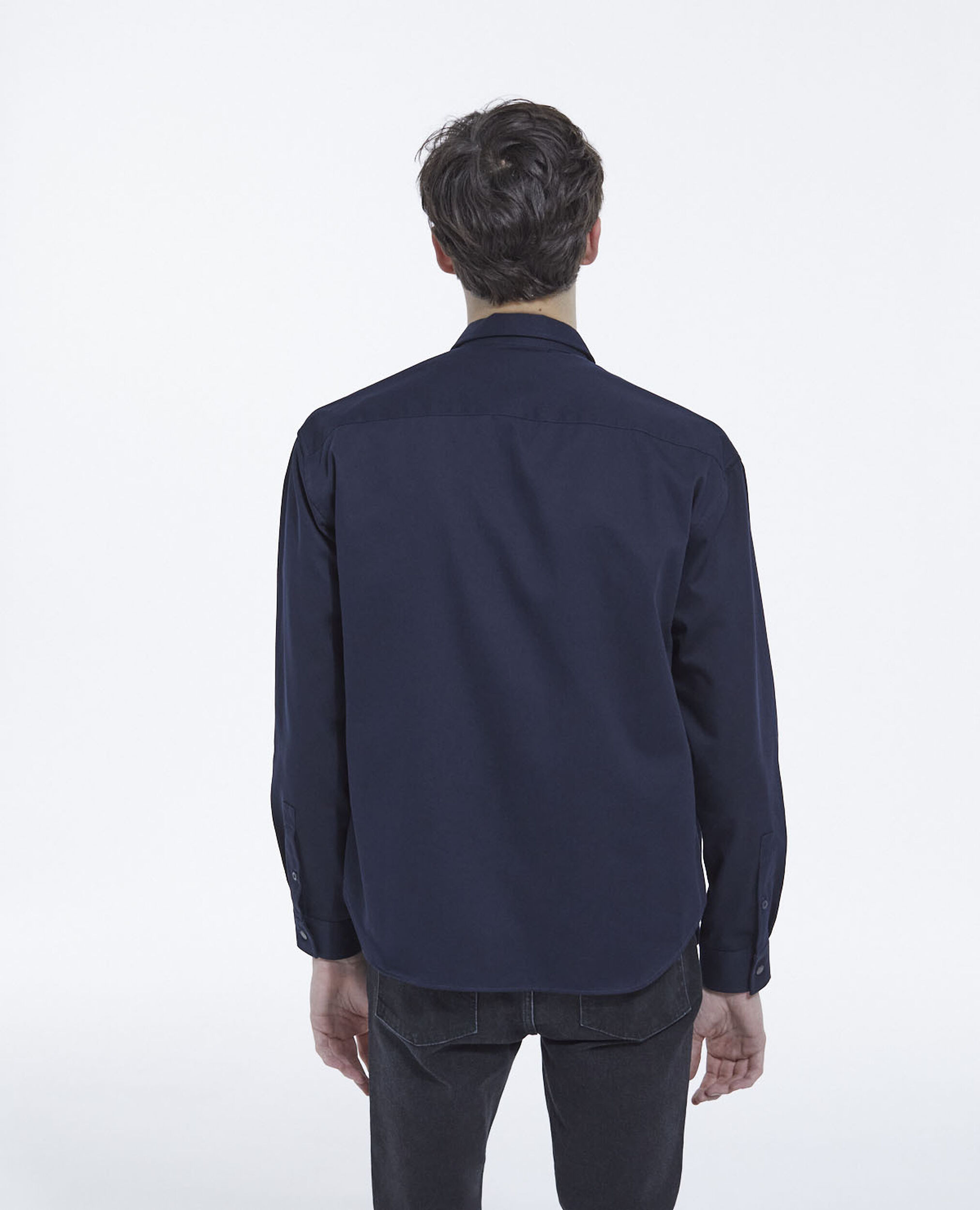 Midnight blue cotton shirt with patch pocket, NAVY, hi-res image number null