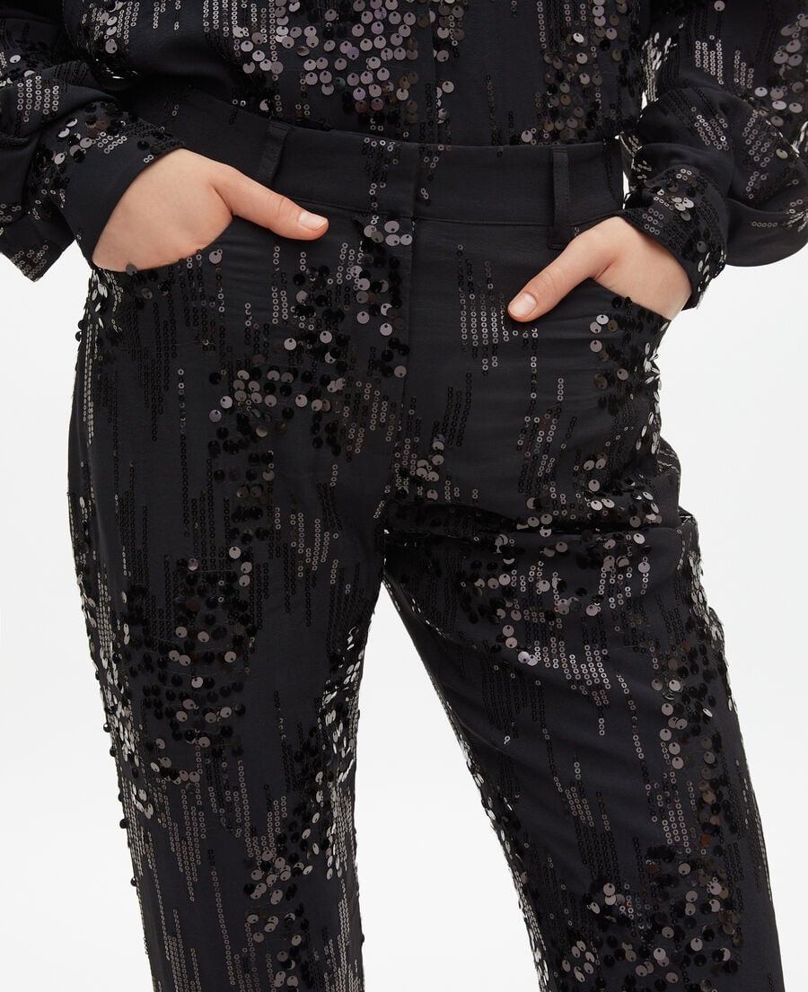 The Kooples F BLACK black sequinned flare pants