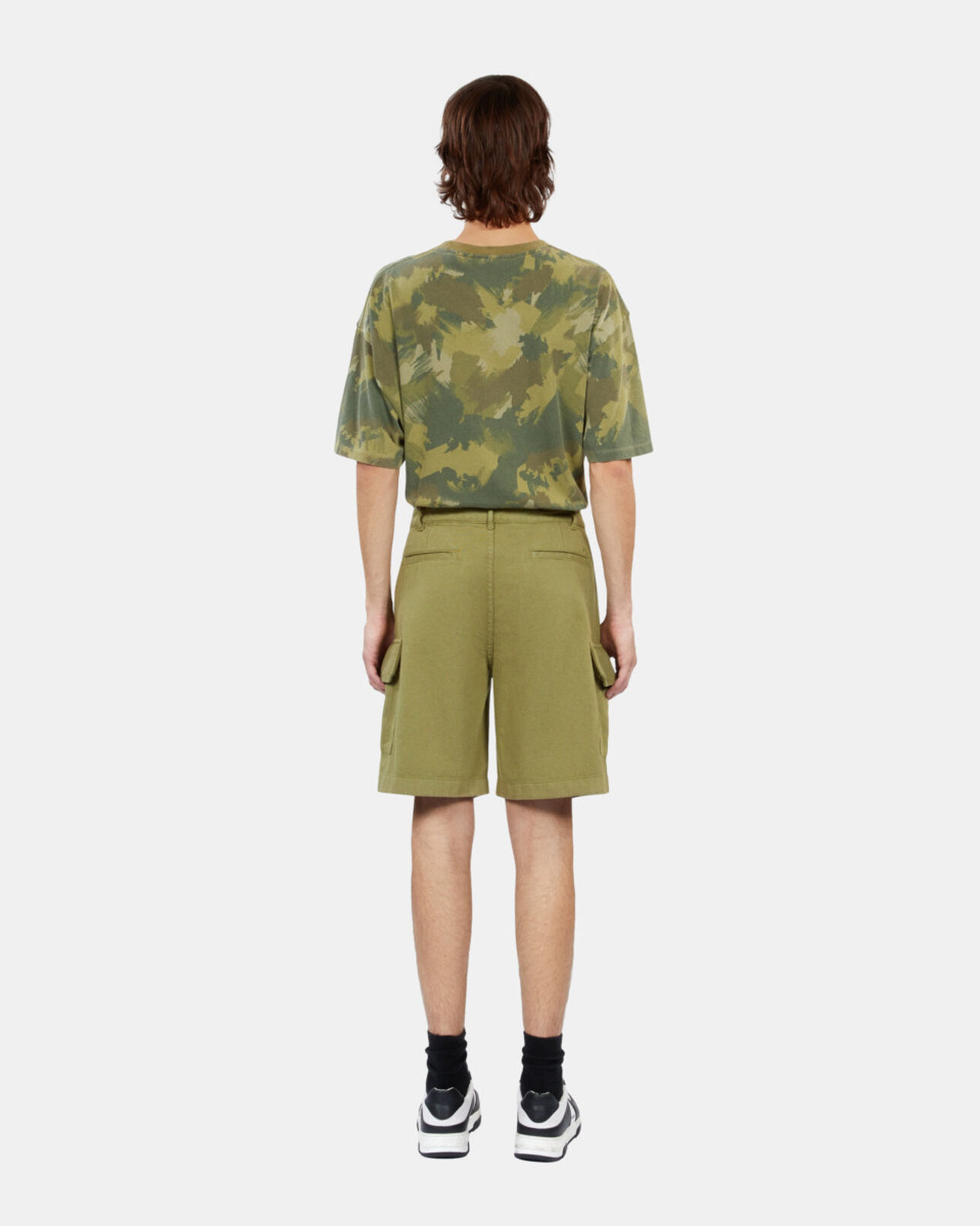 The Kooples MEN WOOD KAKI khaki cotton and linen cargo shorts