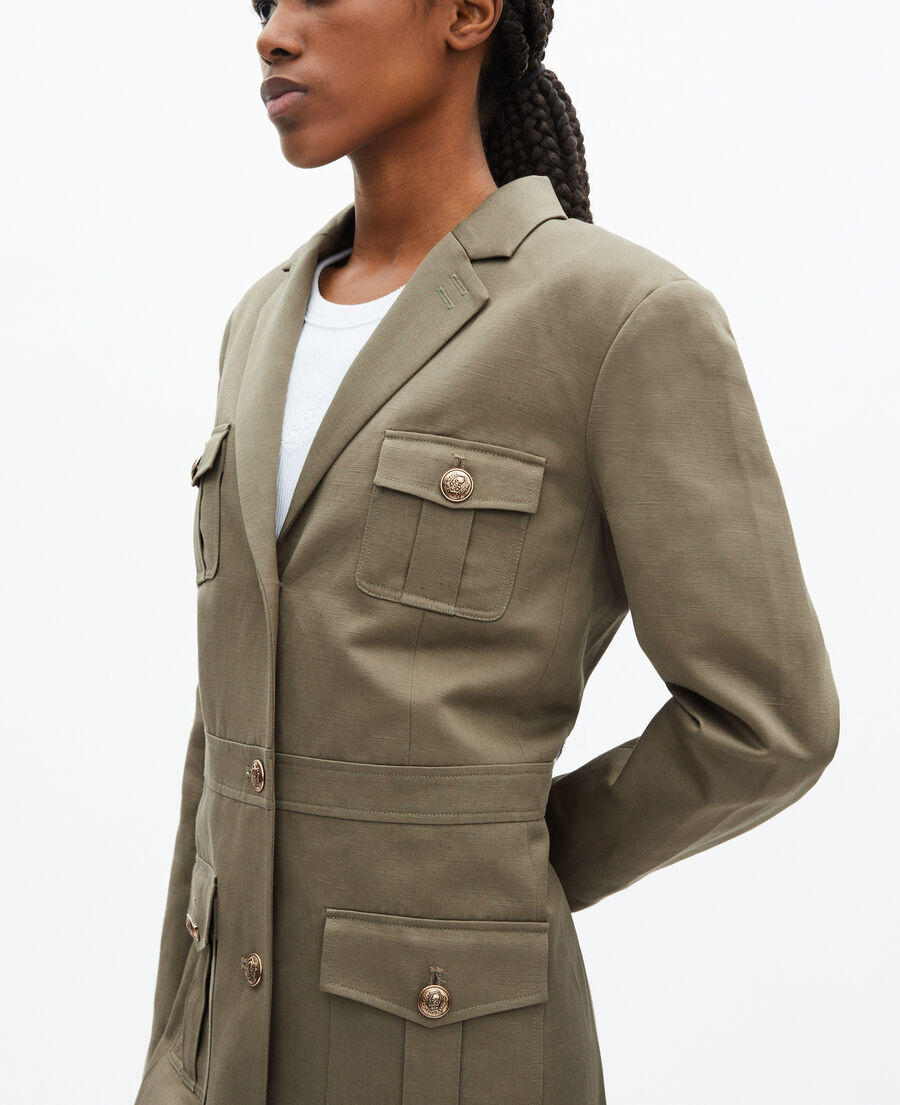 The Kooples F KAKI short officer-style dress in khaki linen