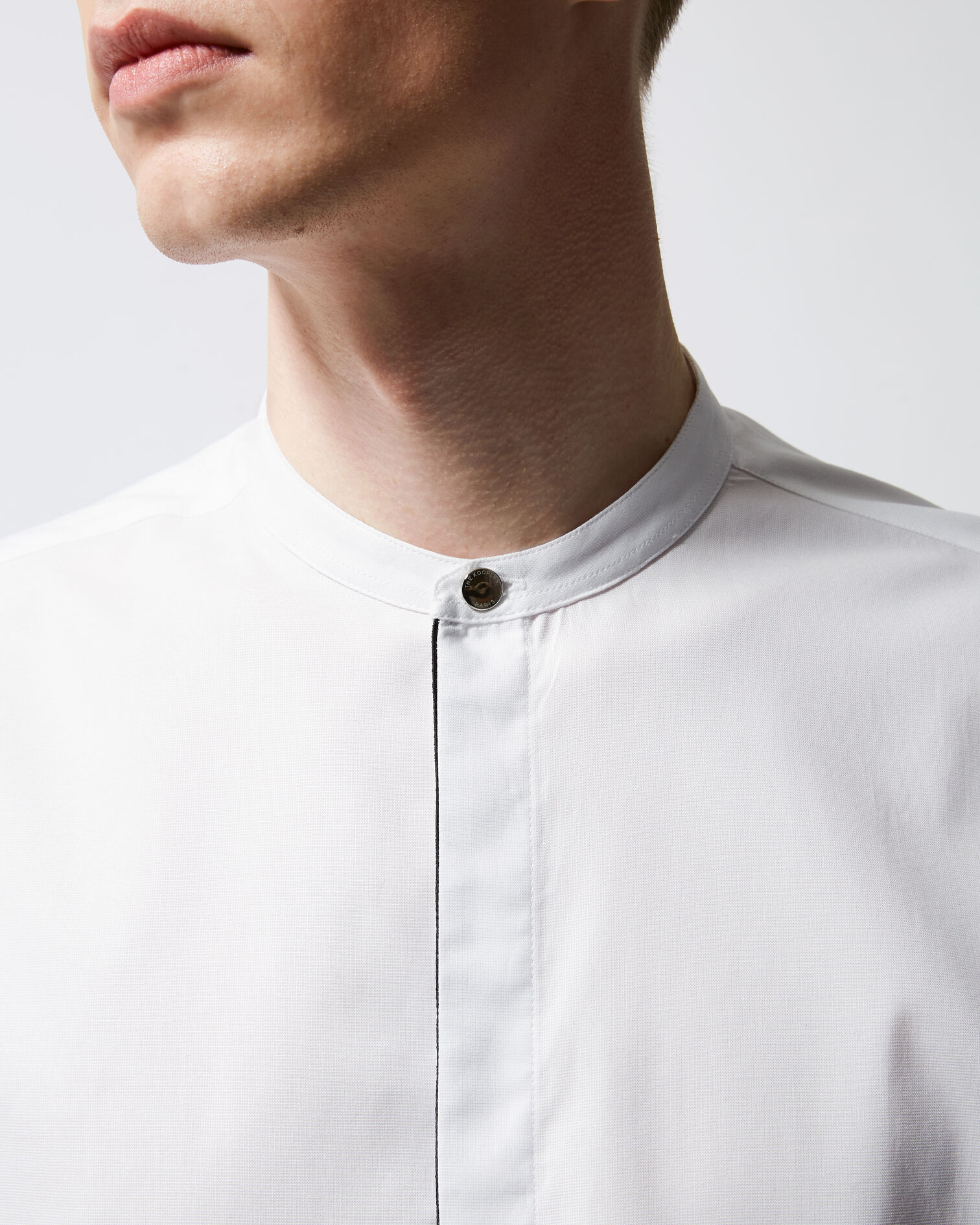 White cotton collarless slim-fit shirt, WHITE, hi-res image number null