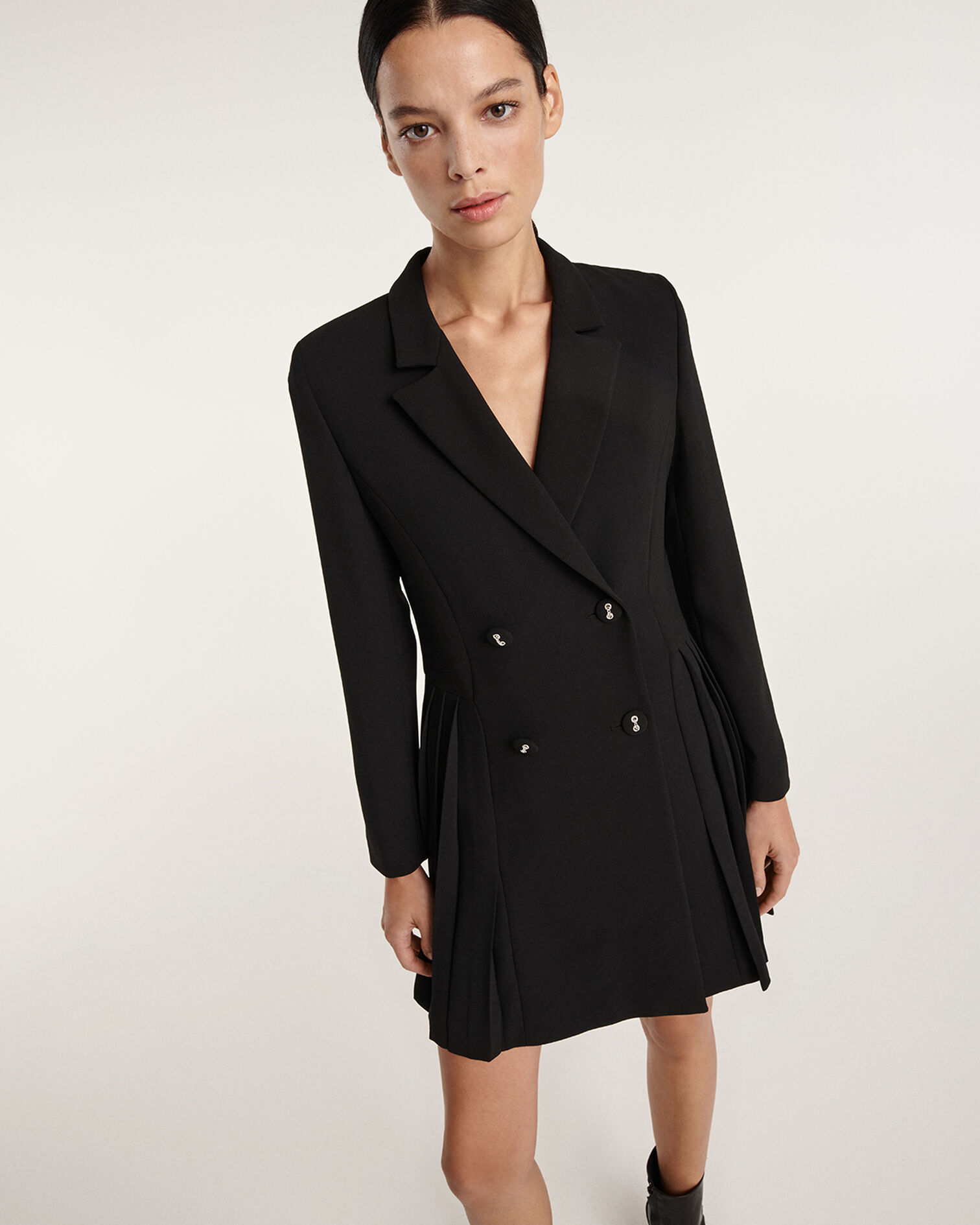 Robe façon veste plissée noire, BLACK, hi-res image number null