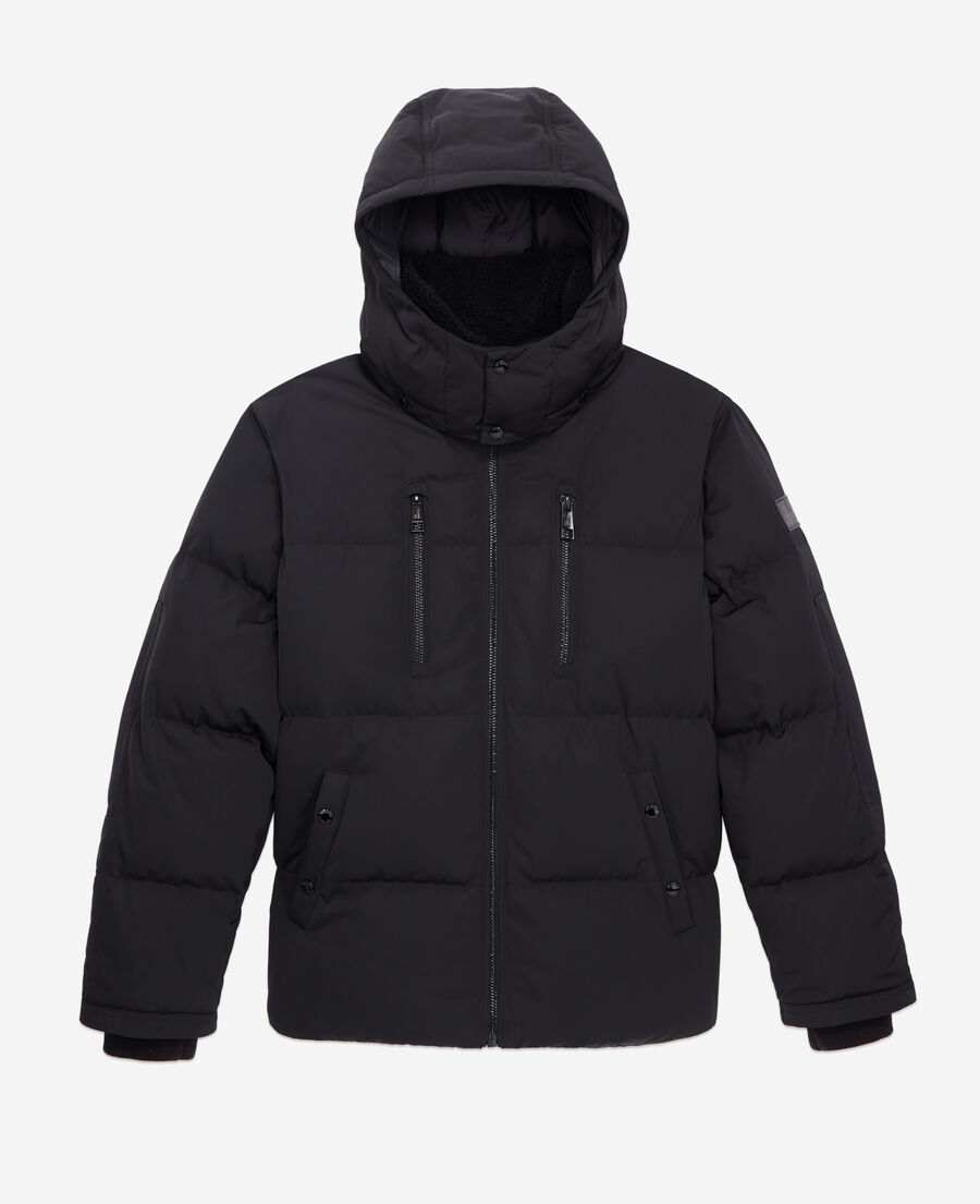 black hooded puffer jacket