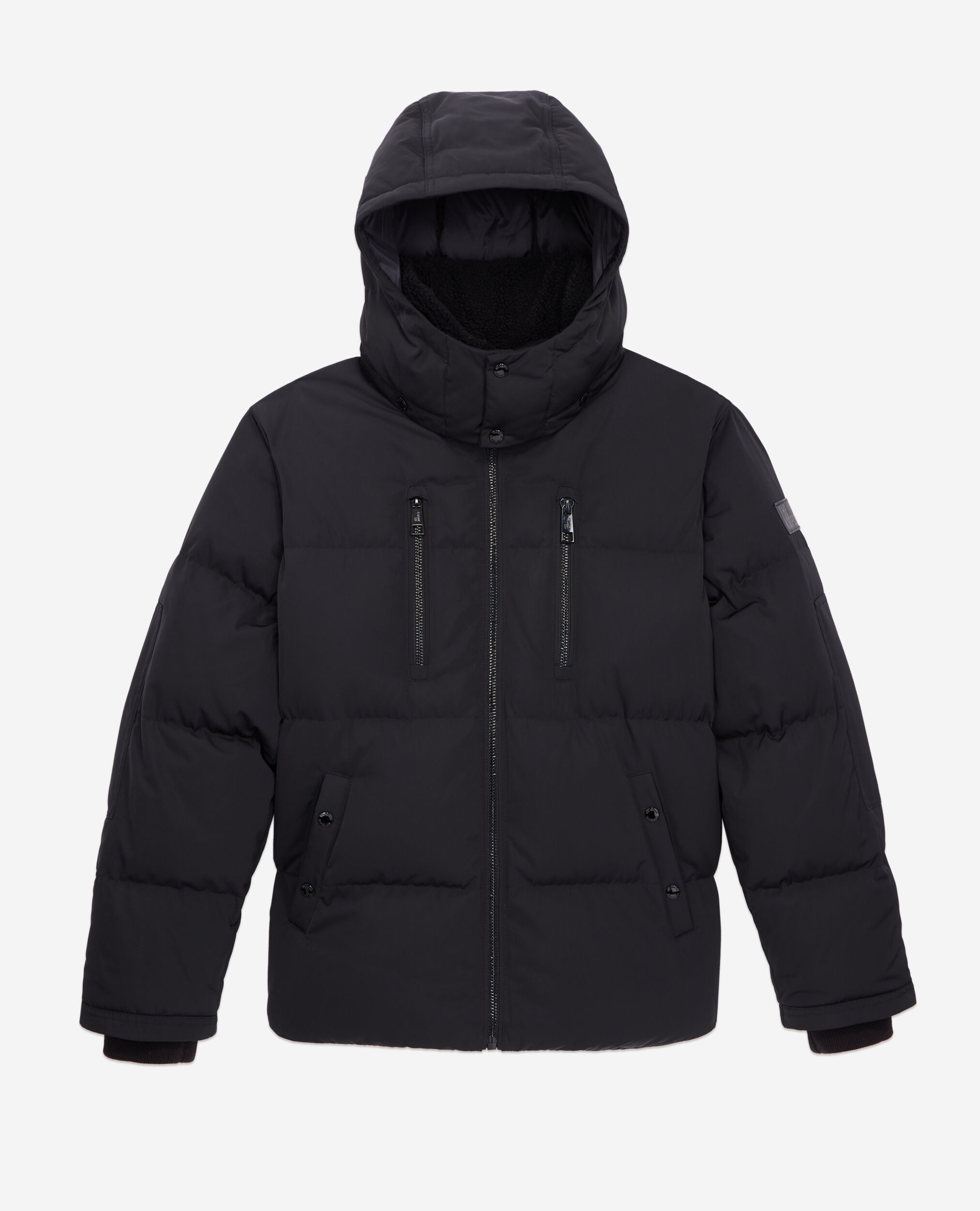 Black hooded puffer jacket, BLACK, hi-res image number null