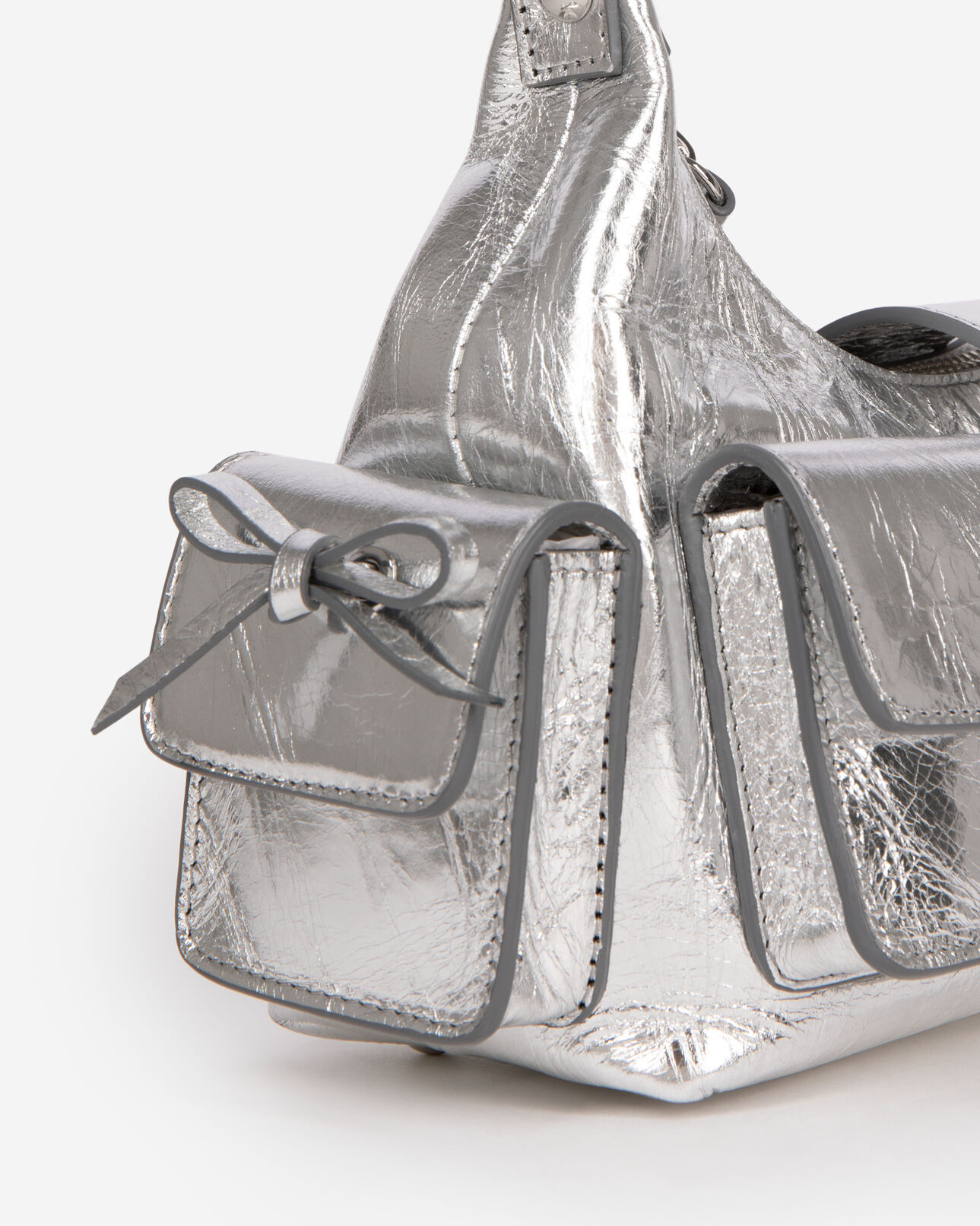 The Kooples WOMEN SILVER amelia small bag in silver crackle leather