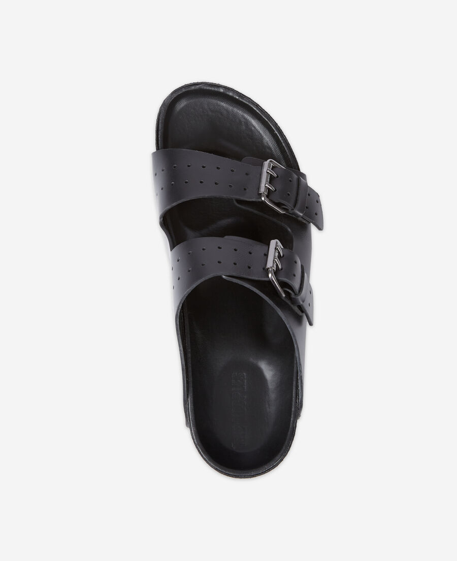black leather sandals