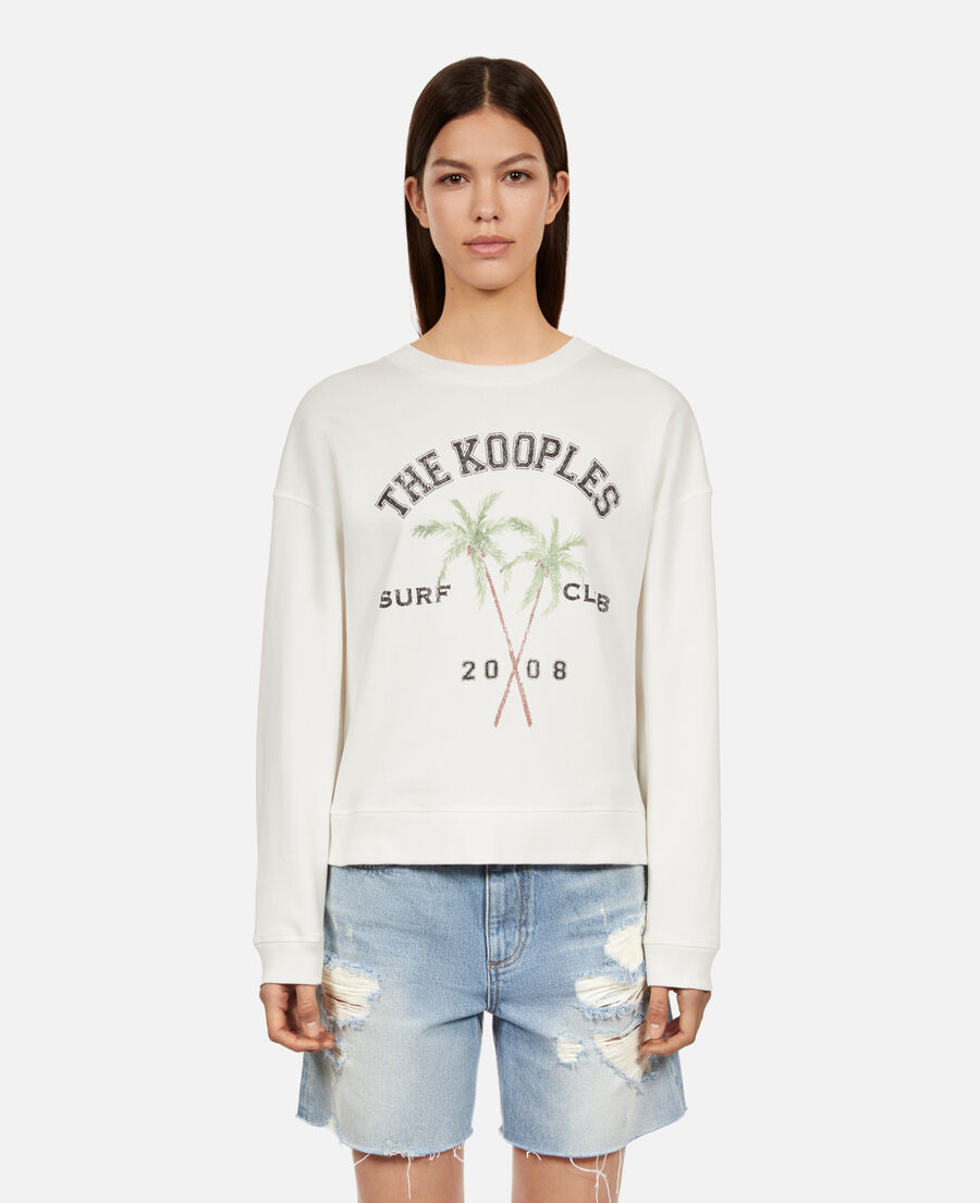 ecru sweatshirt with surf club serigraphy