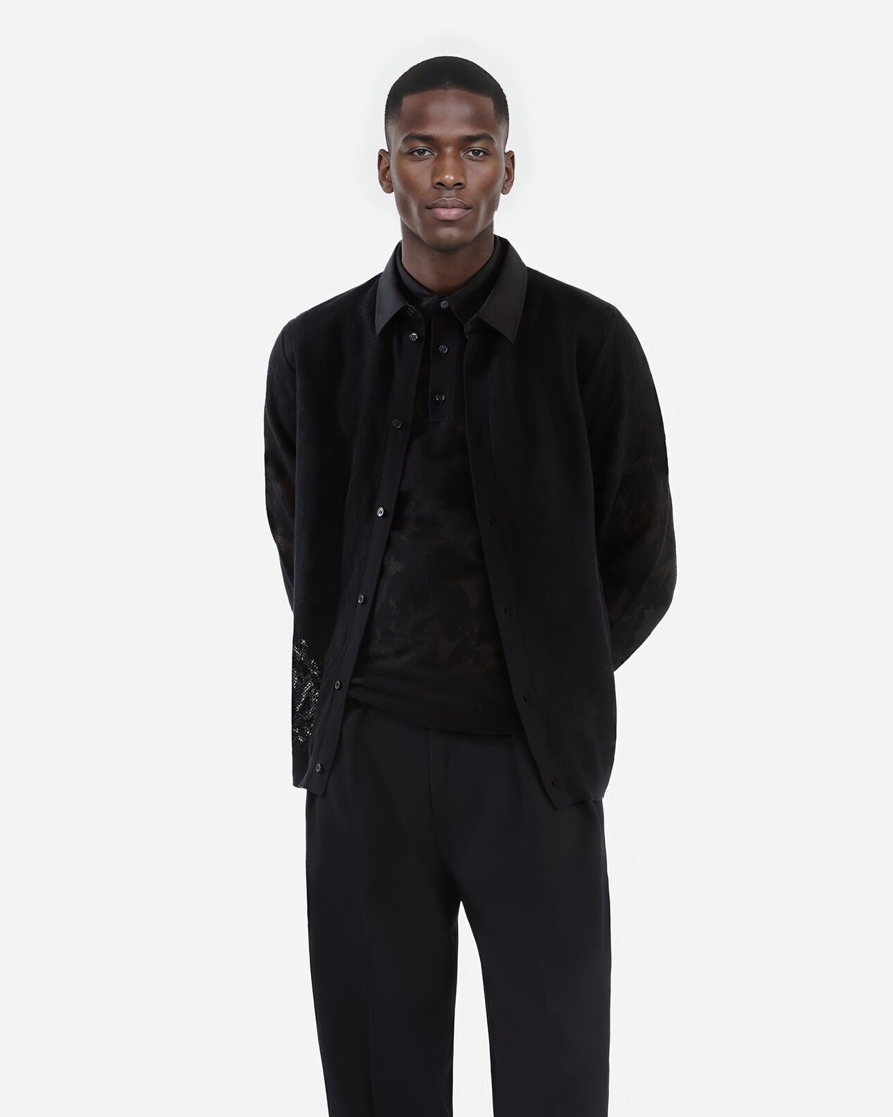 The Kooples HOMME BLACK chemise en maille effet dentelle noir