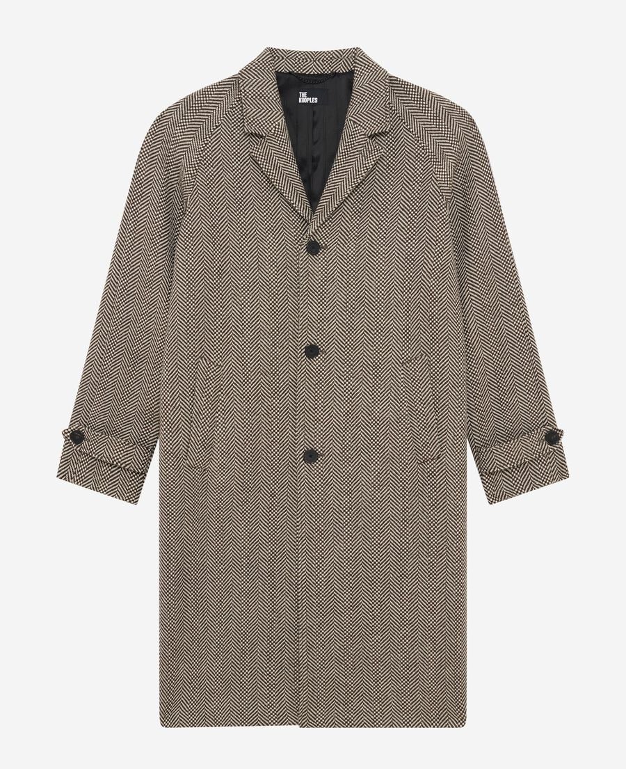The Kooples WOMEN BROWN CHEVRON long brown wool herringbone coat