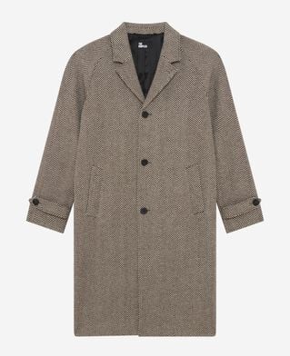 The Kooples WOMEN BROWN CHEVRON long brown wool herringbone coat