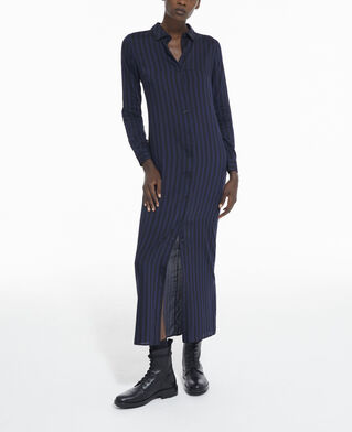 The Kooples FEMME BLACK NAVY robe longue à rayures