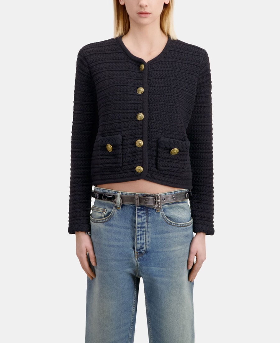 The Kooples FEMME BLACK cardigan en maille torsadée noir