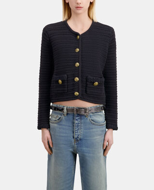 The Kooples FEMME BLACK cardigan en maille torsadée noir