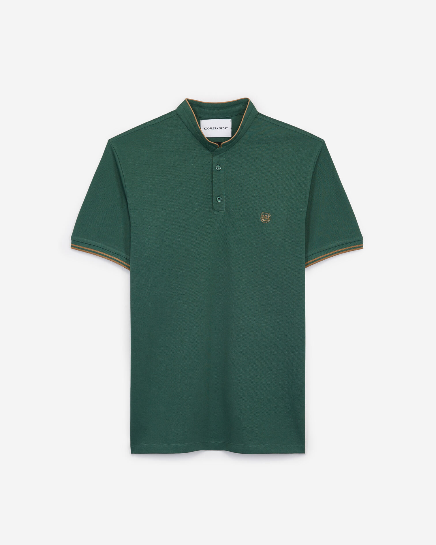 Green cotton polo with high neck - camel trim, KORRIGAN GREEN / CAMEL, hi-res image number null