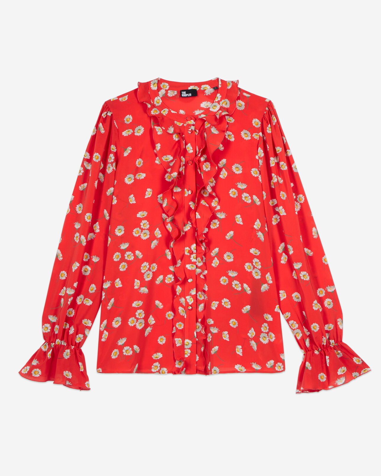 The Kooples DAMEN RED / WHITE shirt mit blumendruck und rüschen