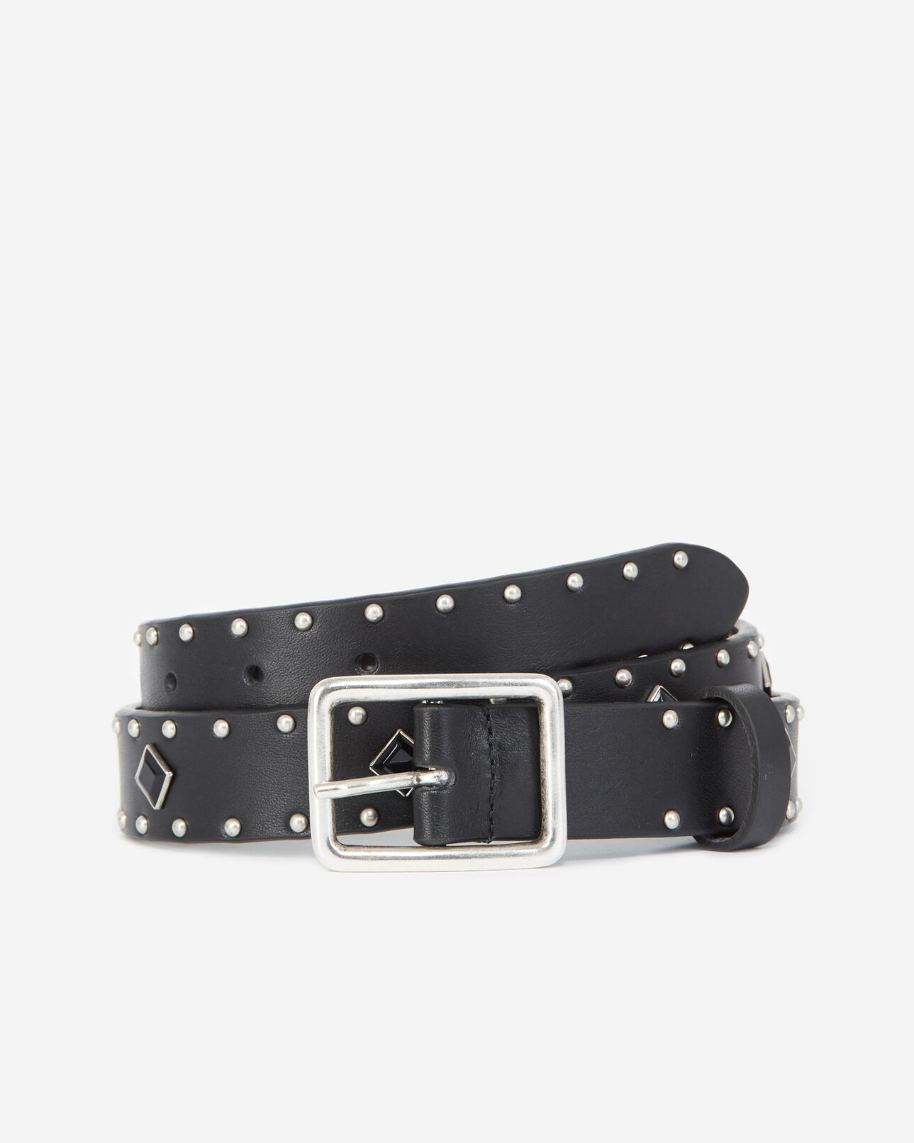 The Kooples MEN BLACK studded smooth leather skinny black belt