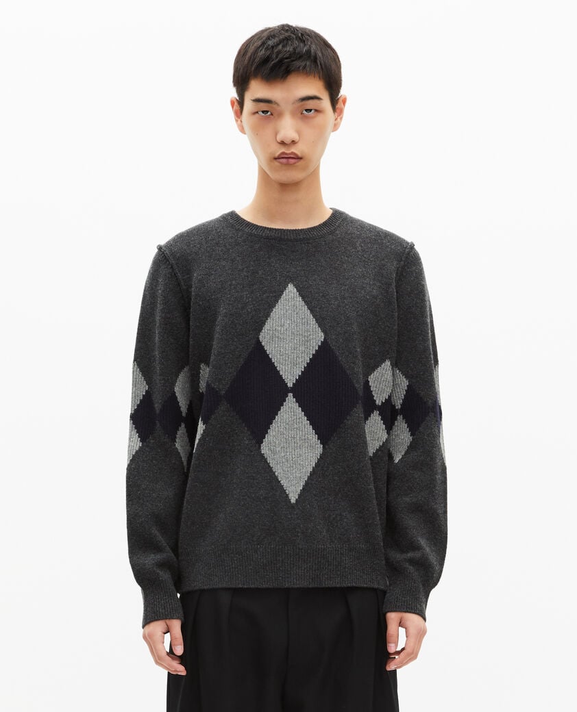 The Kooples HOMME GREY BLUE pull en laine à motif losanges gris
