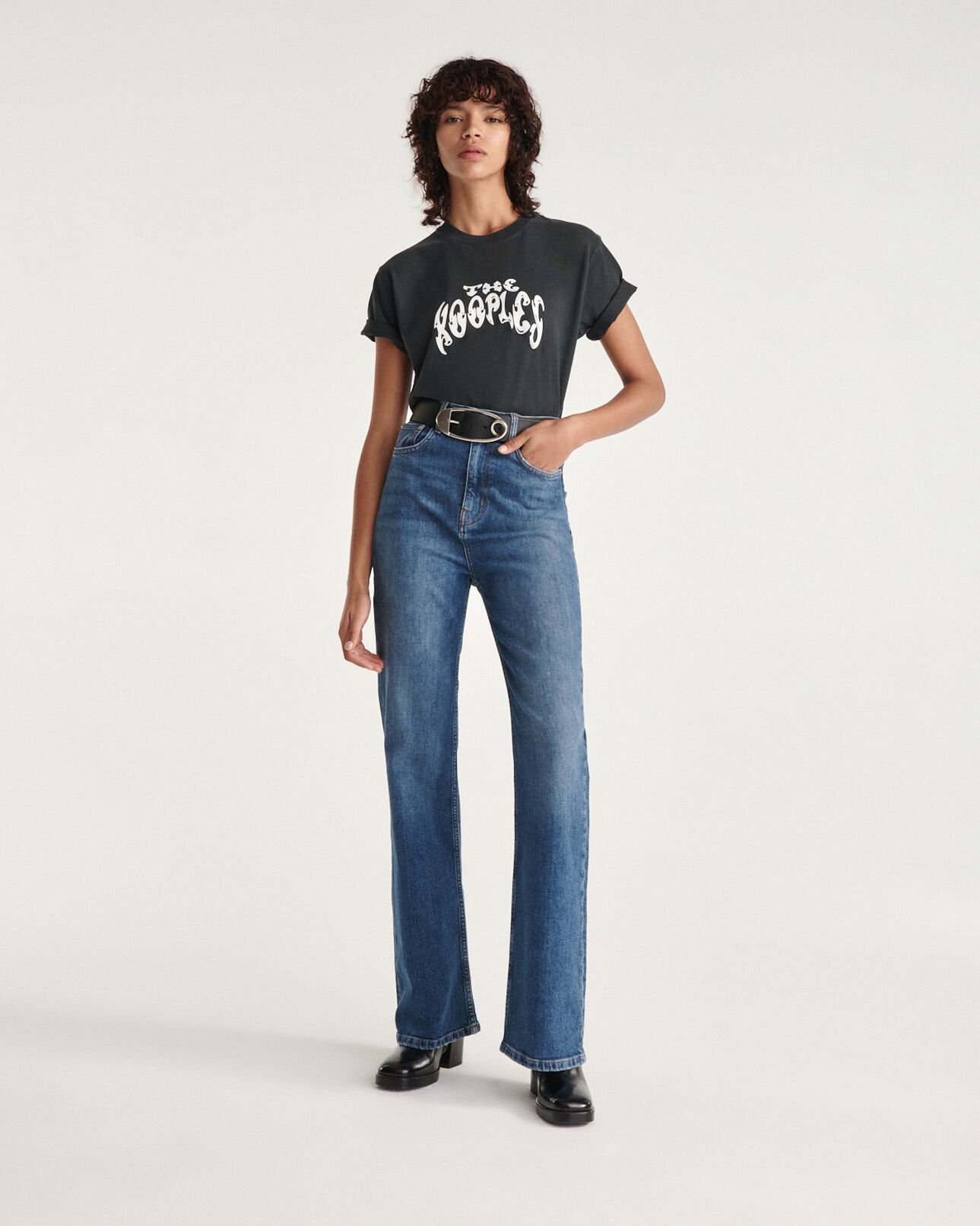 The Kooples FEMME BLACK WASHED t-shirt noir coton logo rock the kooples