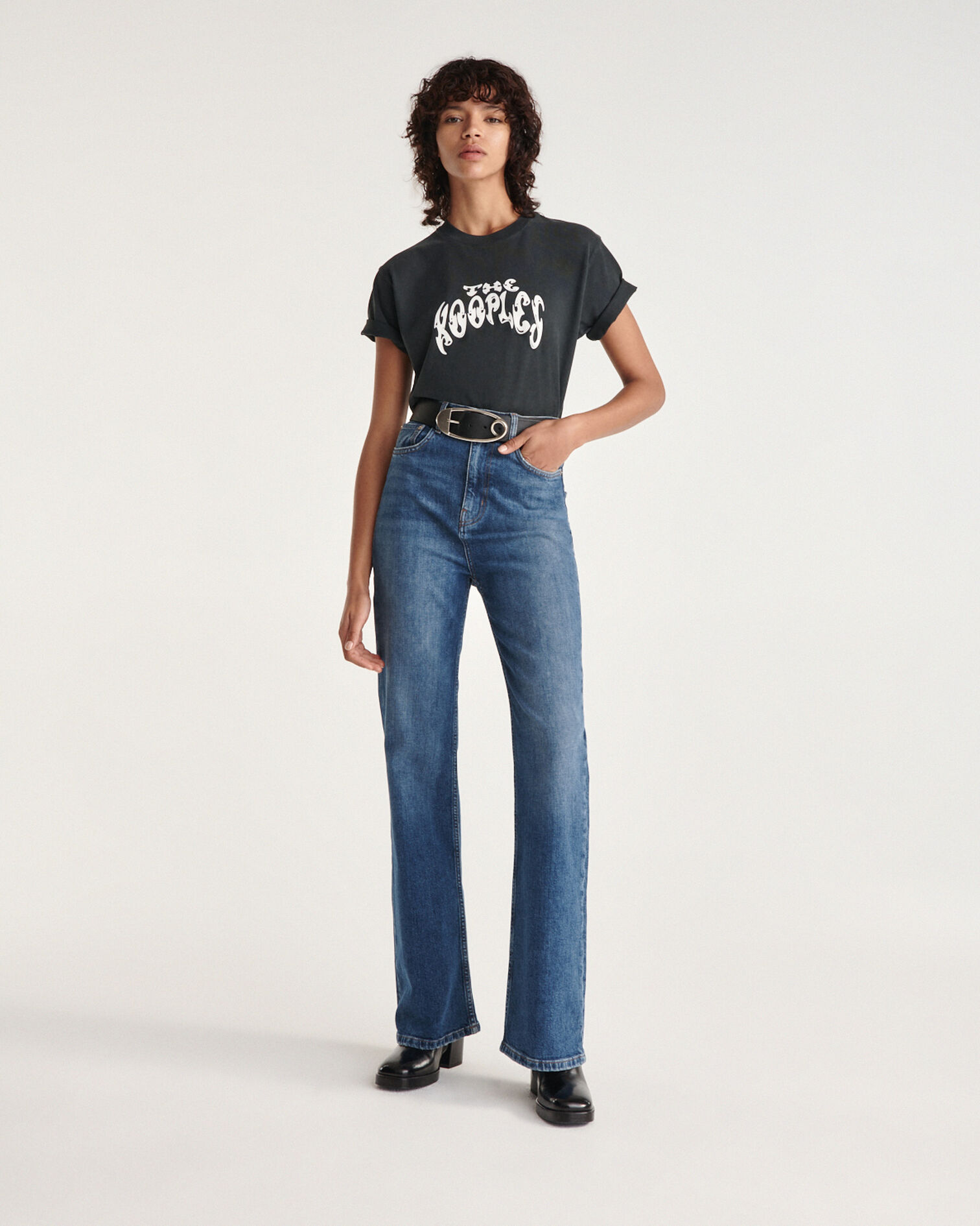 T-shirt noir coton logo rock The Kooples, BLACK WASHED, hi-res image number null