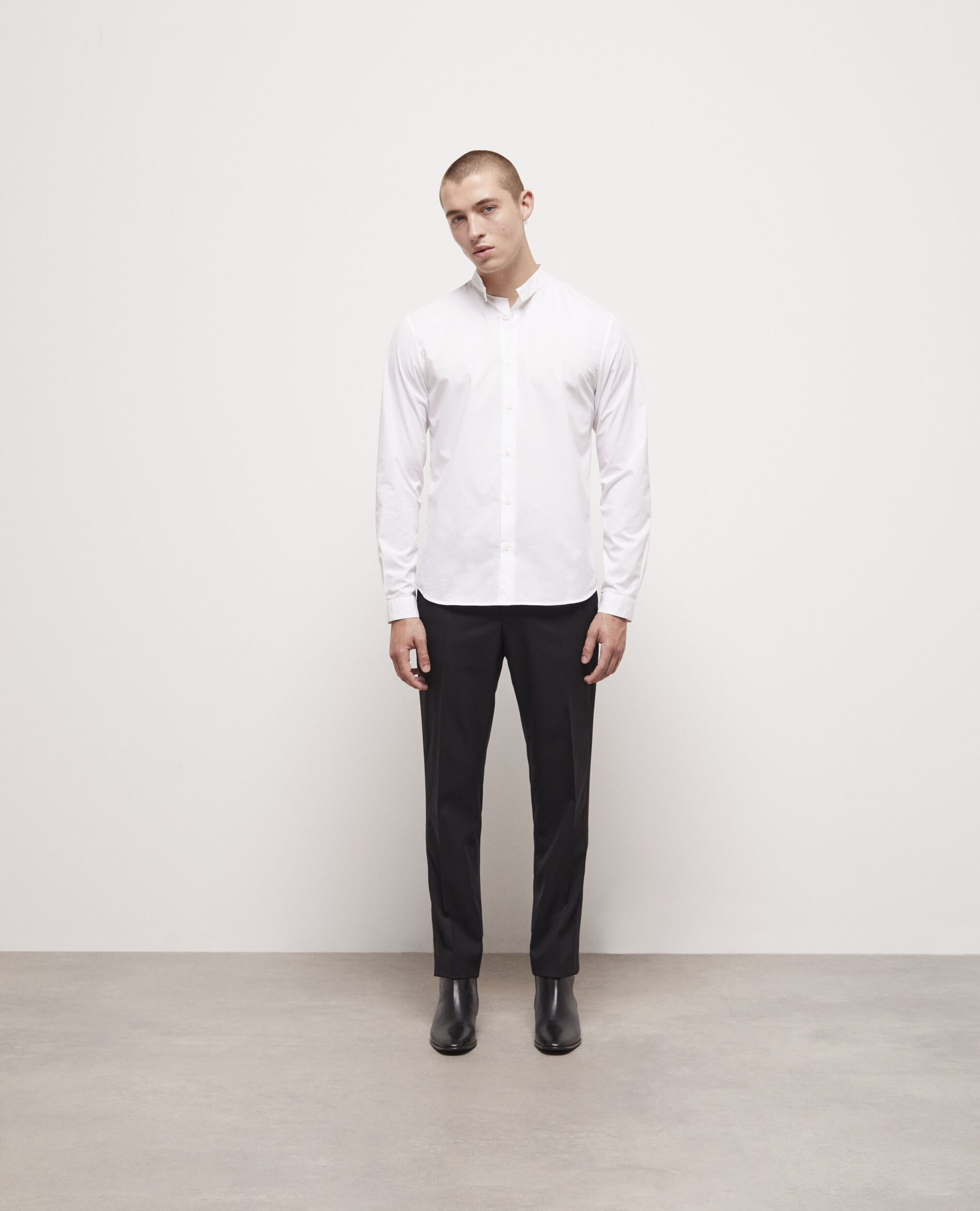 Slim-fit white shirt with officer collar, WHITE, hi-res image number null