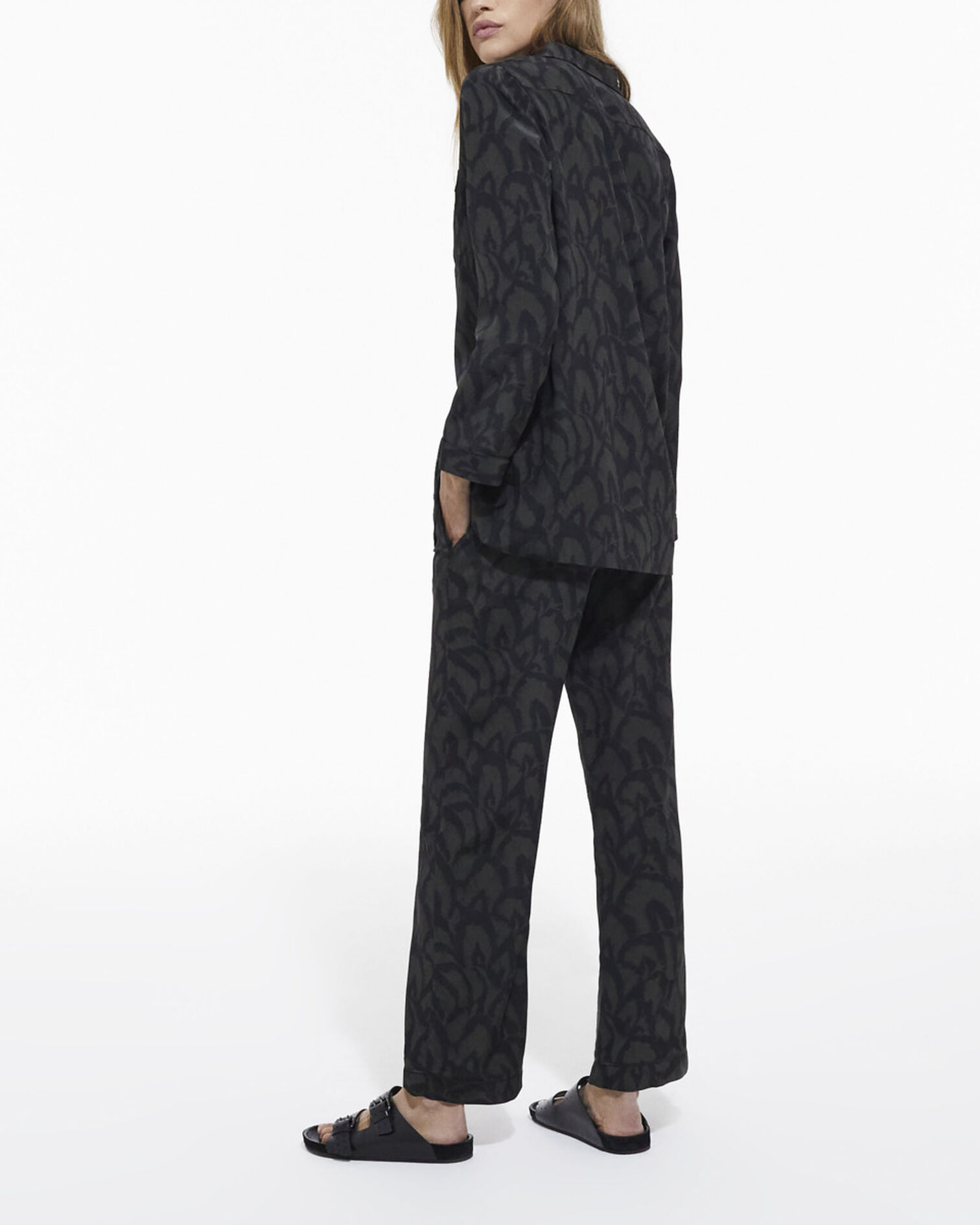 Camisa seda estampada, KAKI BLACK, hi-res image number null
