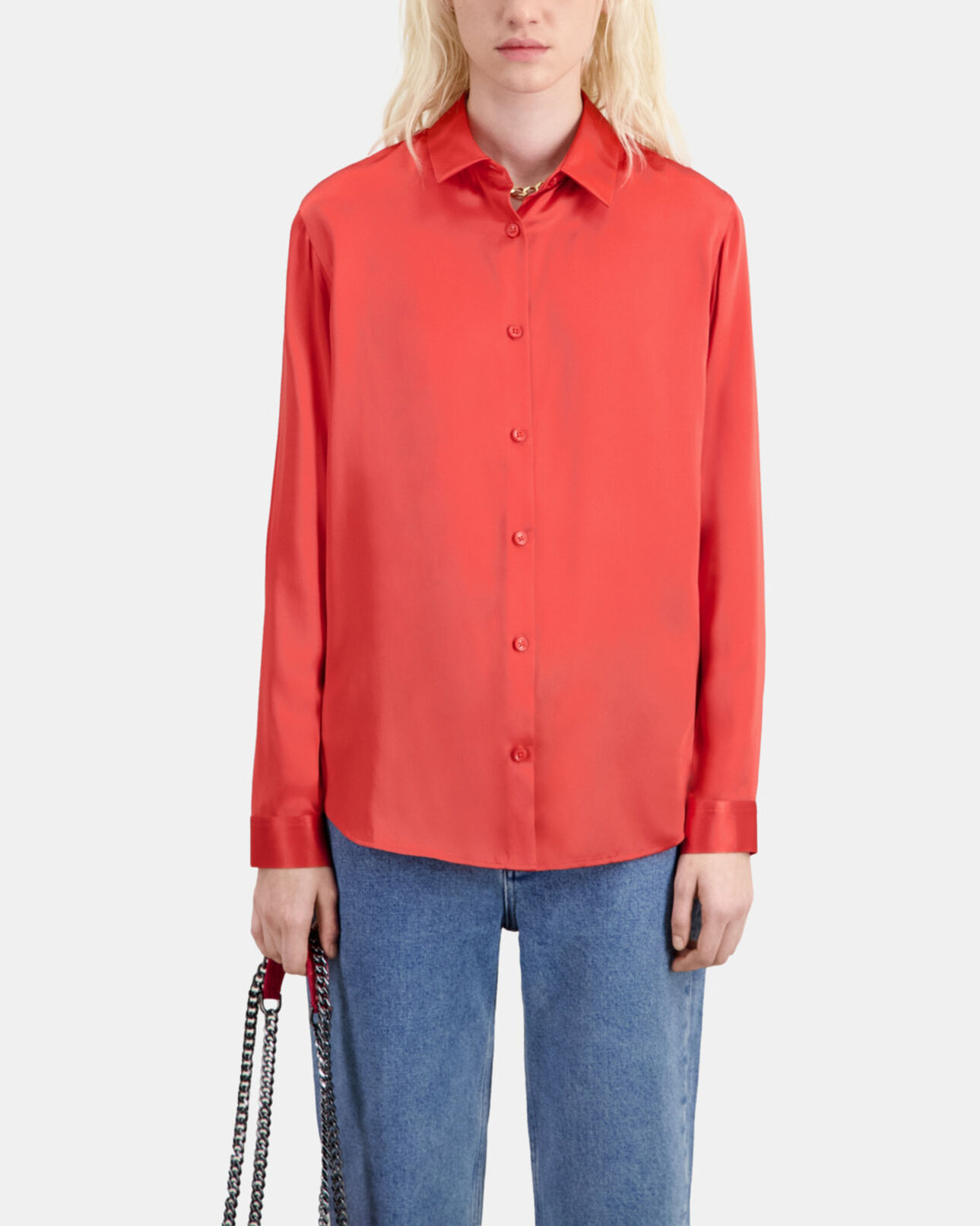The Kooples MUJER RED BRIQUE camisa roja satén seda