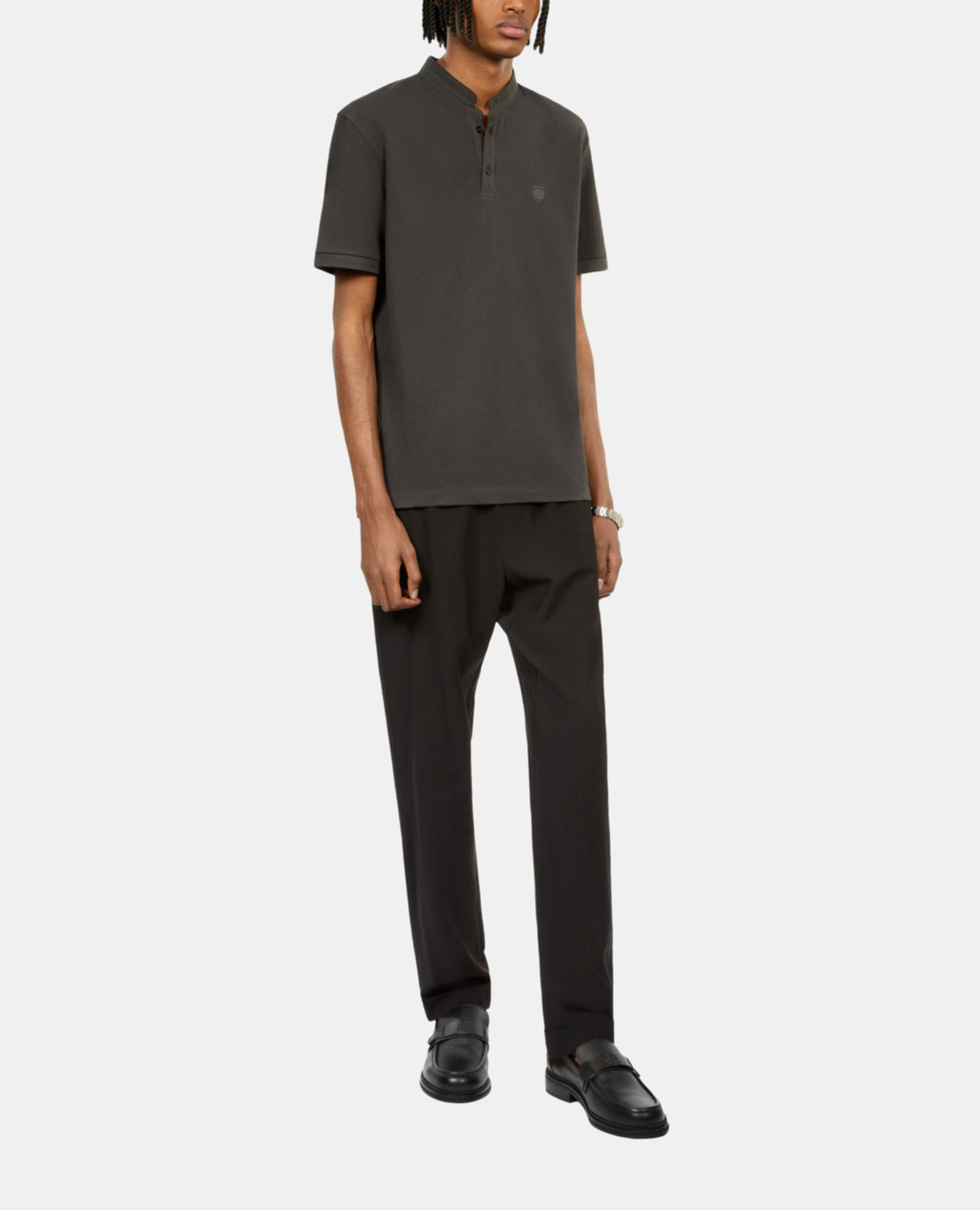 Polo en coton piqué gris foncé, BLACK-ORANGE, hi-res image number null