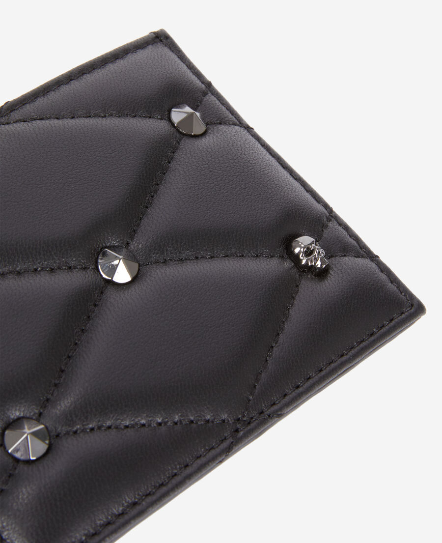 porte cartes en cuir matelassé noir