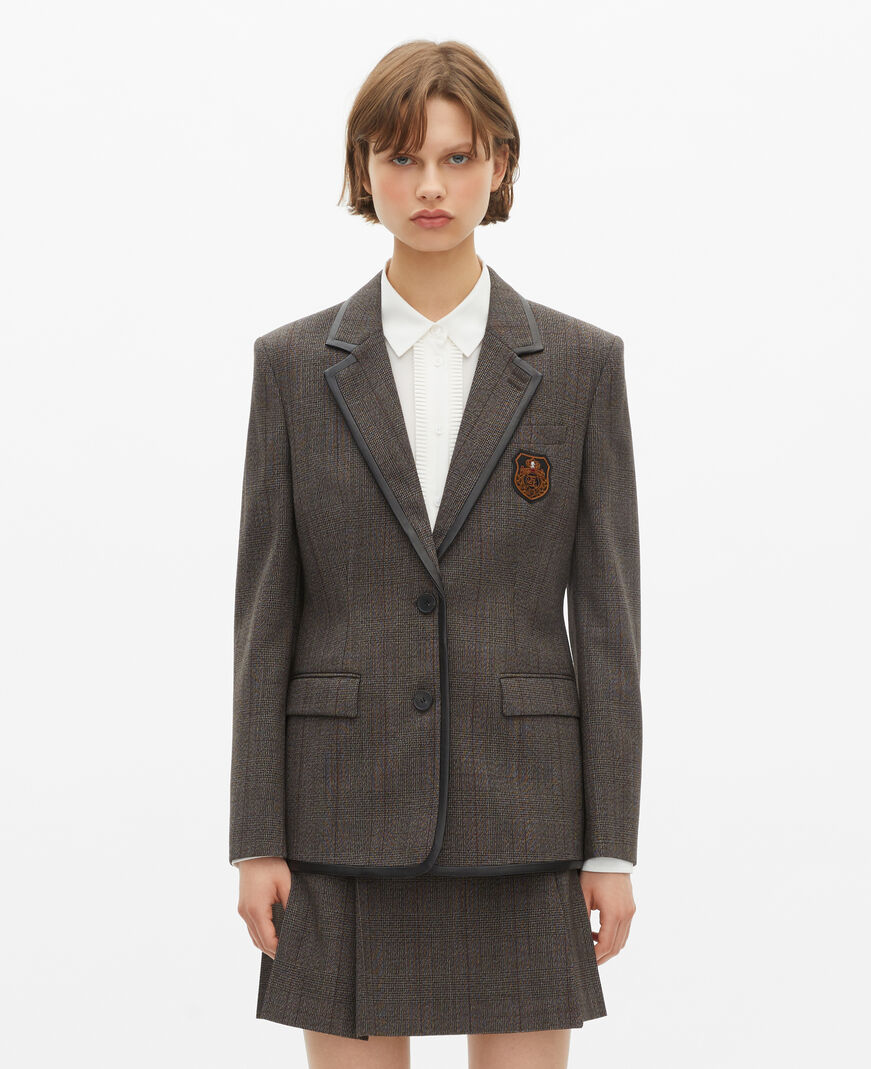 The Kooples WOMEN BROWN prince of wales jacket in brown wool