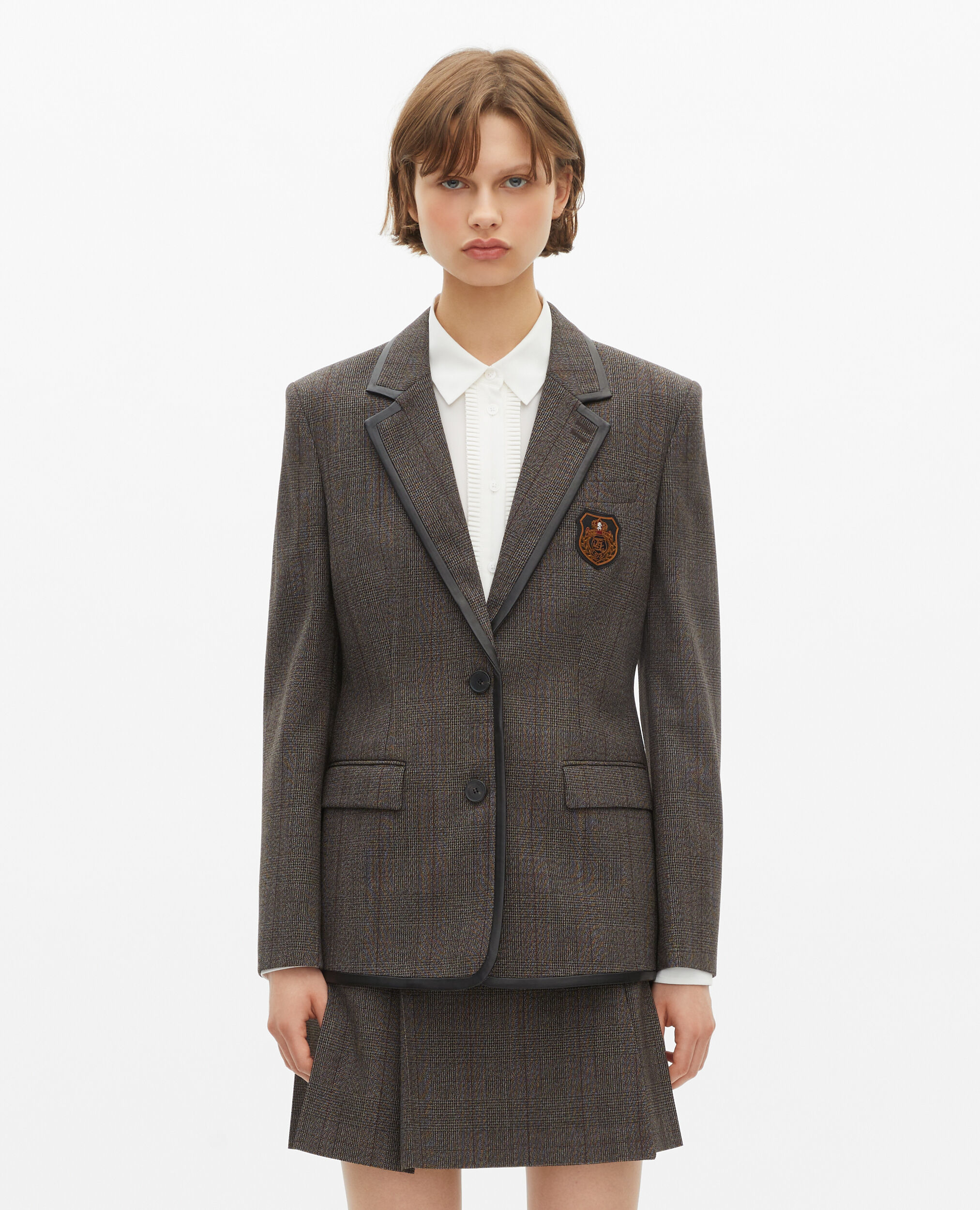 Prince of Wales jacket in brown wool, BROWN, hi-res image number null