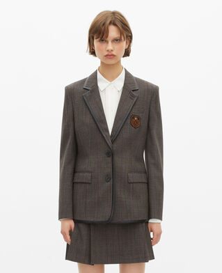 The Kooples WOMEN BROWN prince of wales jacket in brown wool