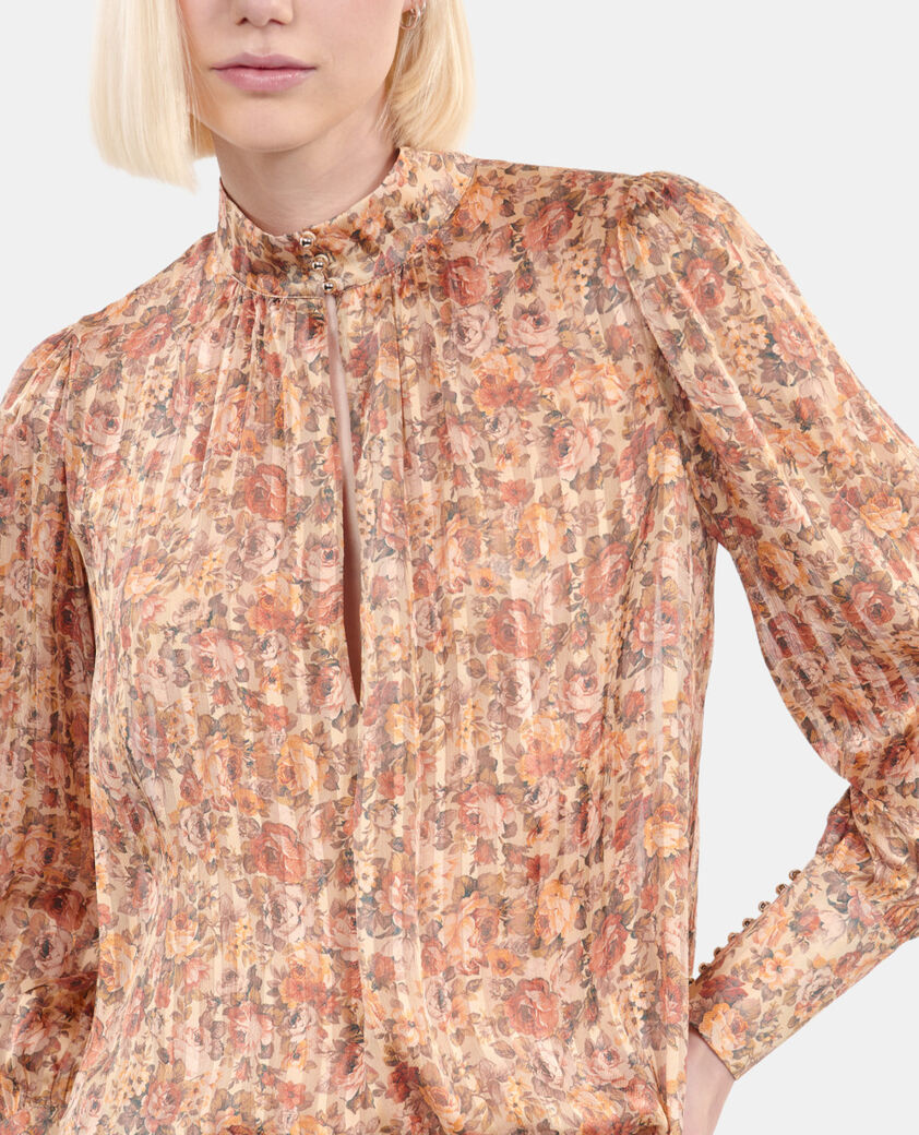 The Kooples FEMME CAMEL / BROWN top en soie imprim&eacute; fleuri