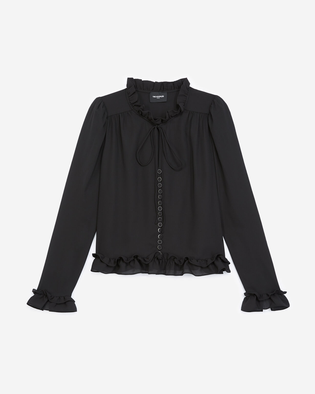 The Kooples DAMEN BLACK fließendes schwarzes hemd mit volants